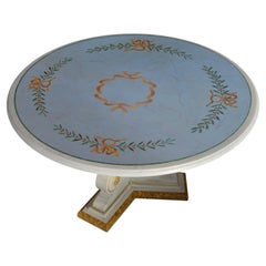 Dining table  inlaid marble top and wooden  base handmade in Italy by Cupioli
