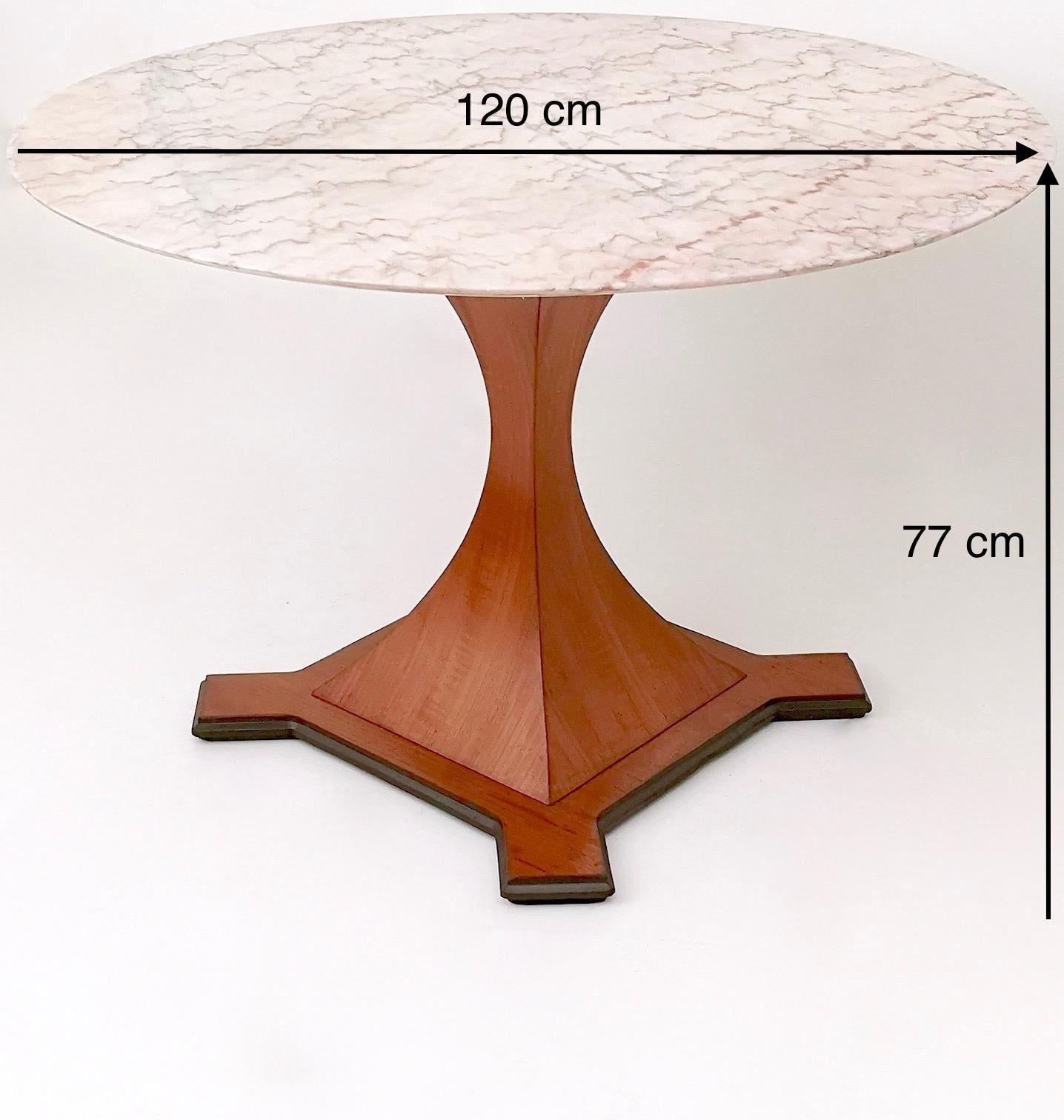 Round Dining Table with a Veined Portuguese Pink Marble-Top, Italy, 1950s 3
