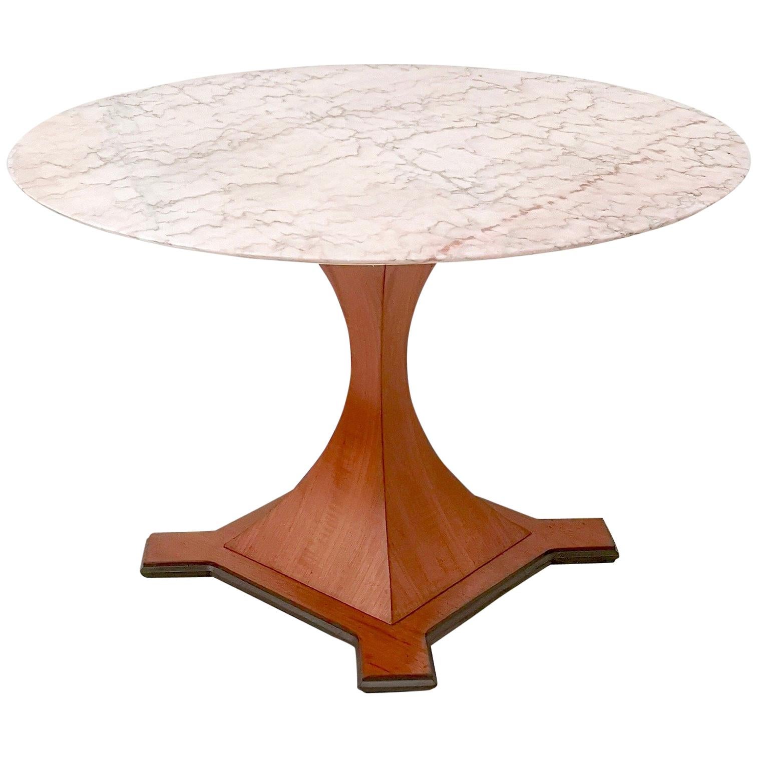 Round Dining Table with a Veined Portuguese Pink Marble-Top, Italy, 1950s
