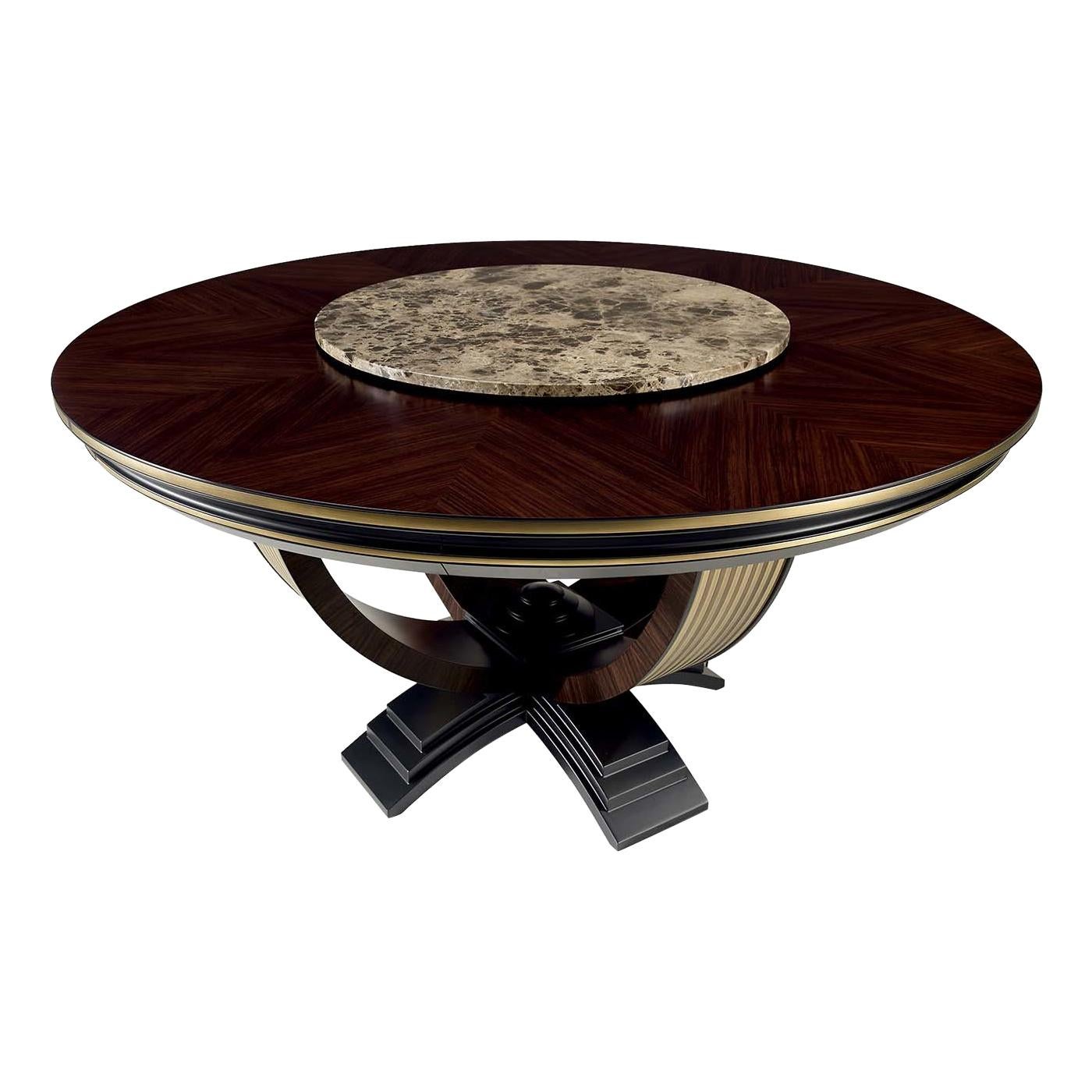Round Dining Table with Emperador Marble Lazy Susan