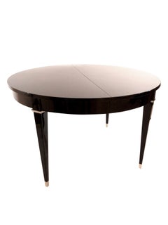 Round Dining Table with Extension in Black Lacquer with Nickeled Metal Fittings