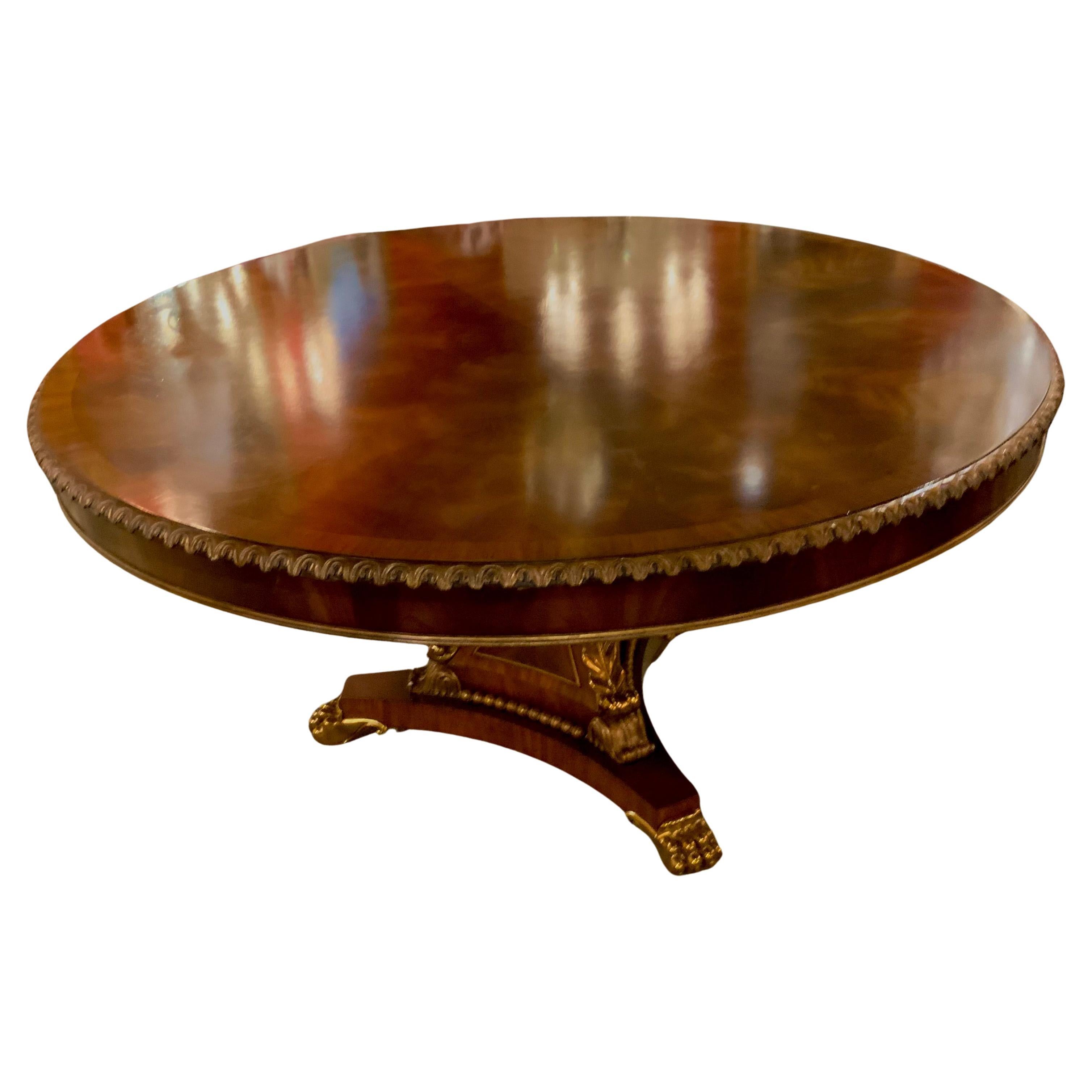 Round Theodore Alexander Dining Table in Mahogany Flame Veneers Regency