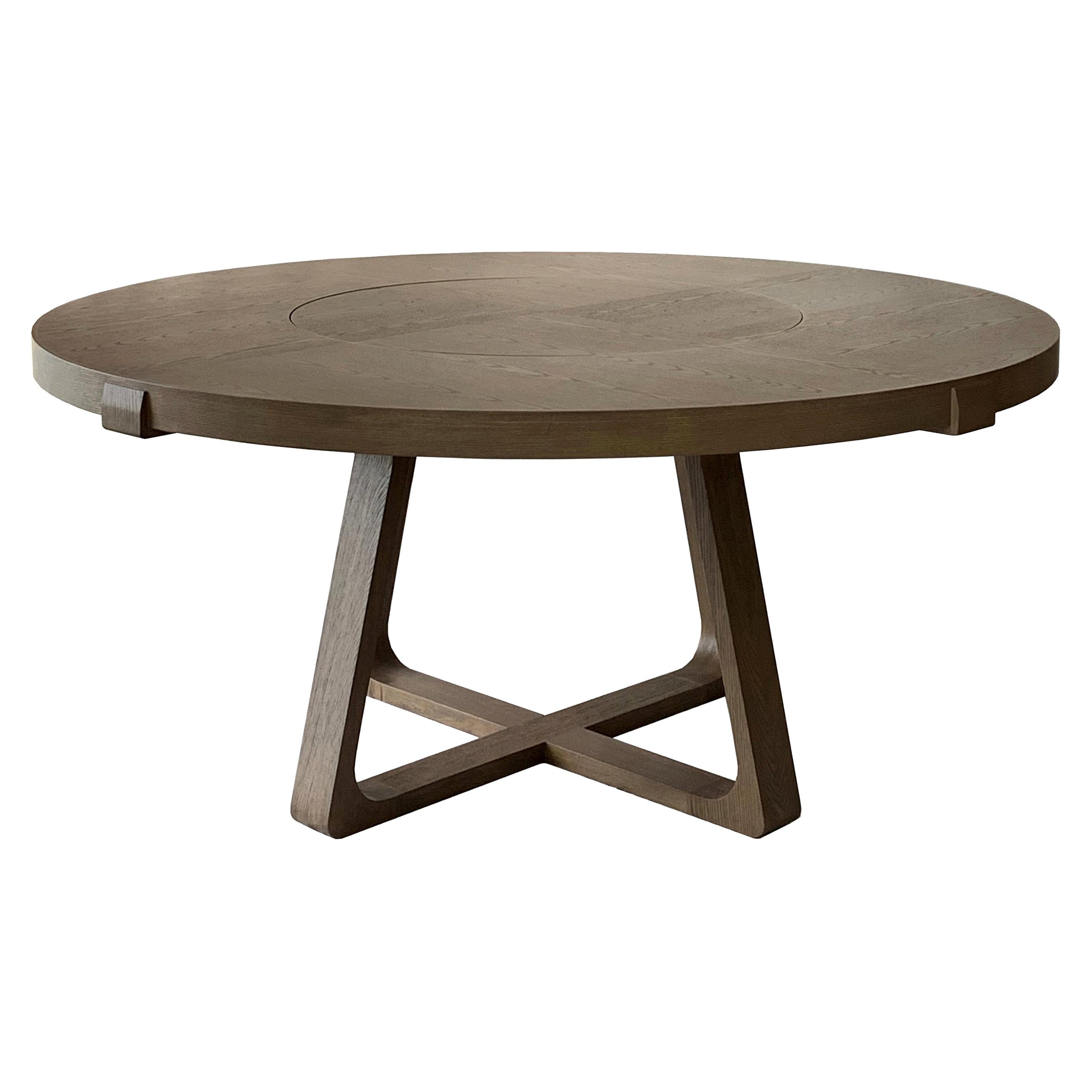 Round Dining Table with Lazy Susan 150cm Interlock André Fu Living Grey Oak For Sale