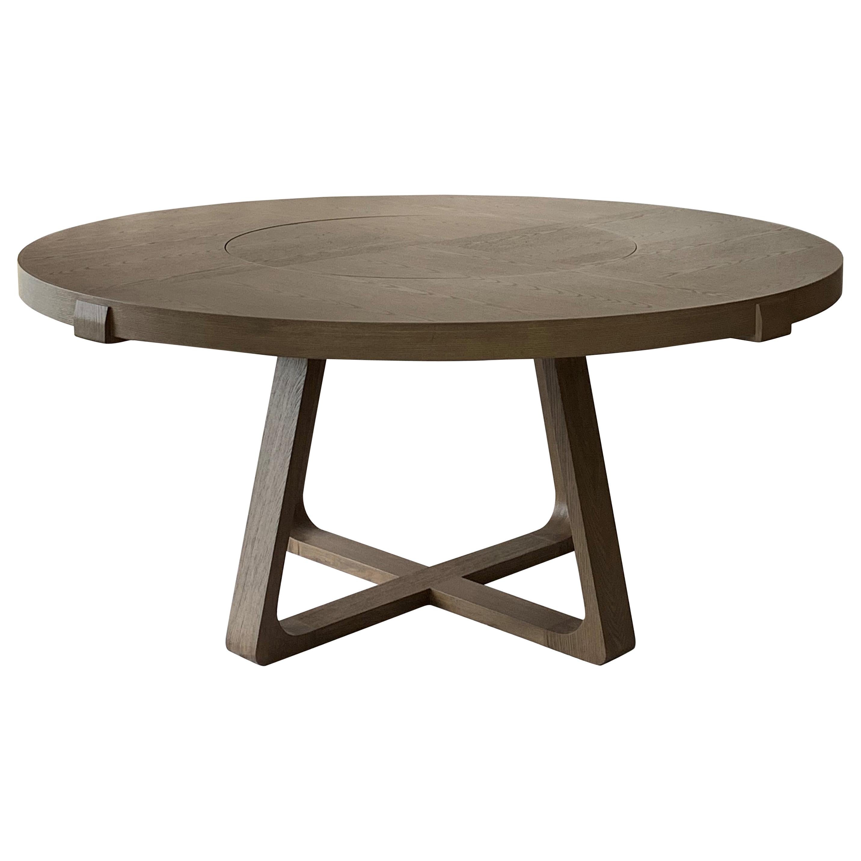 Table de salle à manger ronde avec plateau tournant 200 cm Interlock André Fu Living Grey Oak New