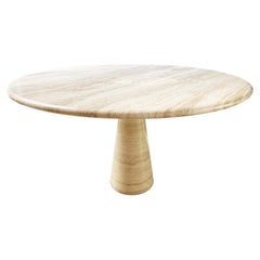 Round Dining Table with Pedestal in Travertine Attributed to Angelo Mangiarotti