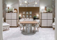 Dining Table with Plastered Three-Pillar Base and Oak Wood Top By José Castro