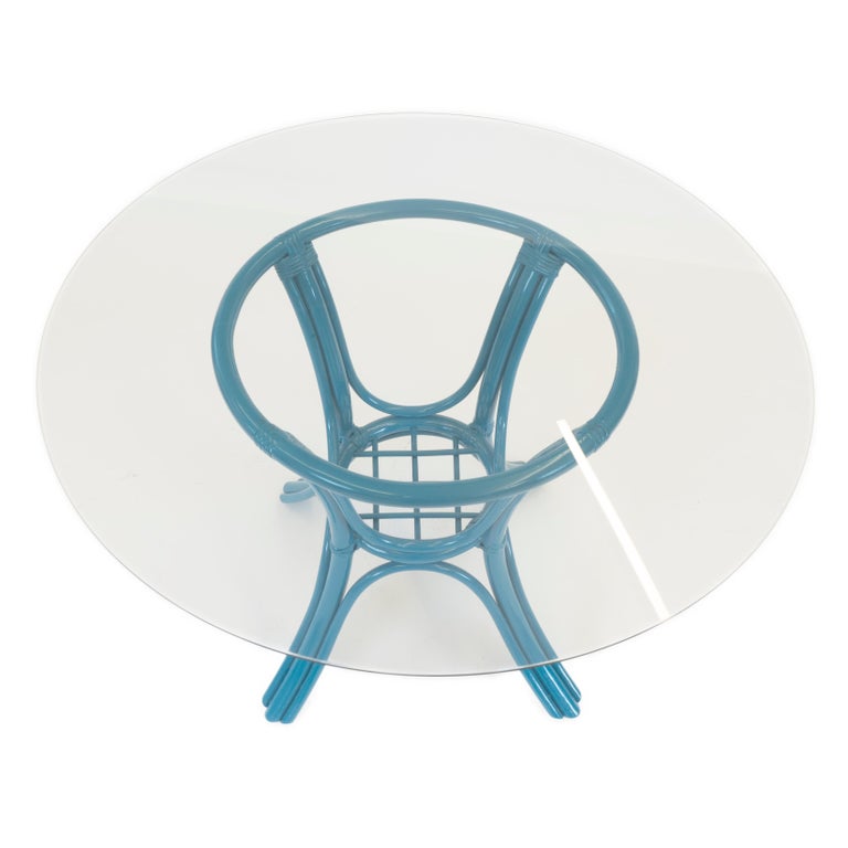 Round Dining Table with Rattan Base at 1stDibs