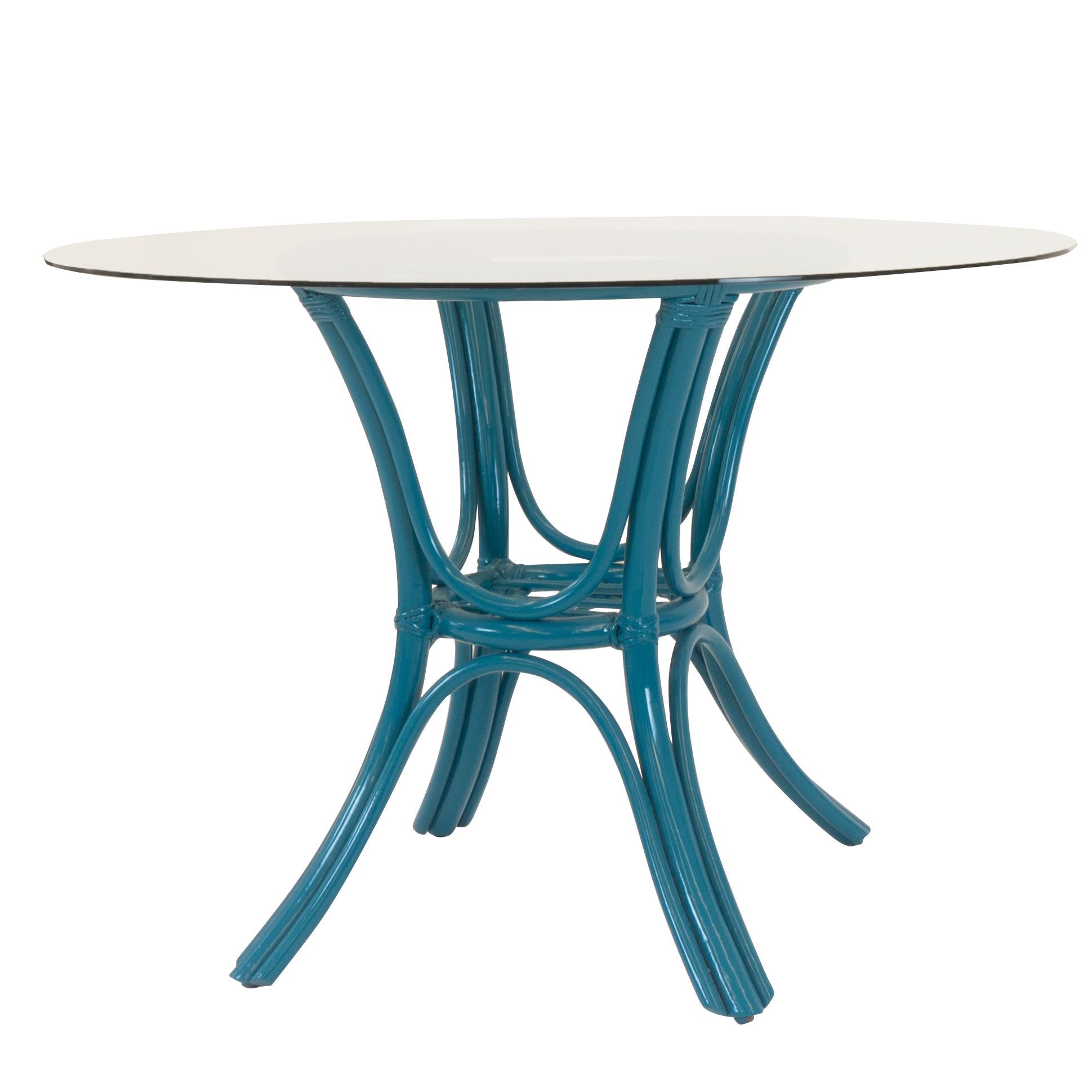 Lacquered Round Dining Table with Rattan Base