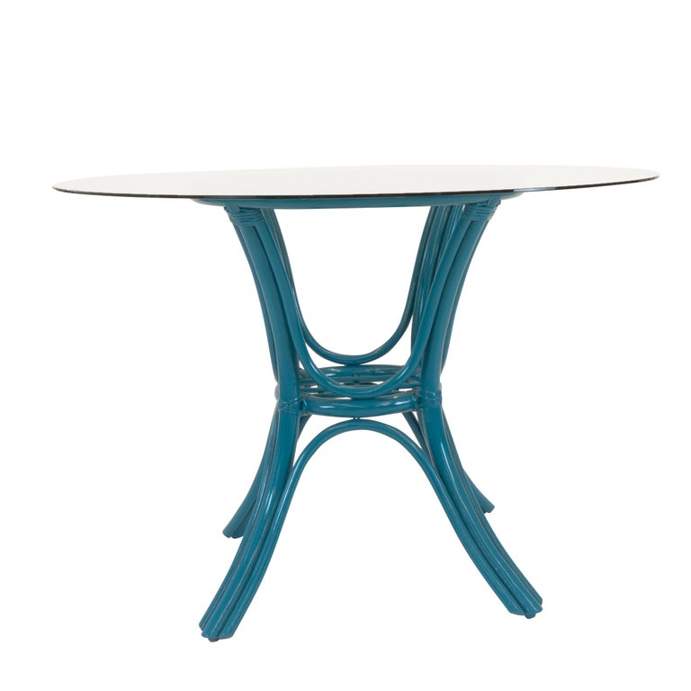 Round Dining Table with Rattan Base at 1stDibs