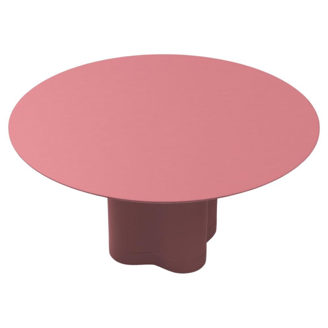 Wood Round Dining Table with Sculptural Base In Cherry Red Lacquer For Sale