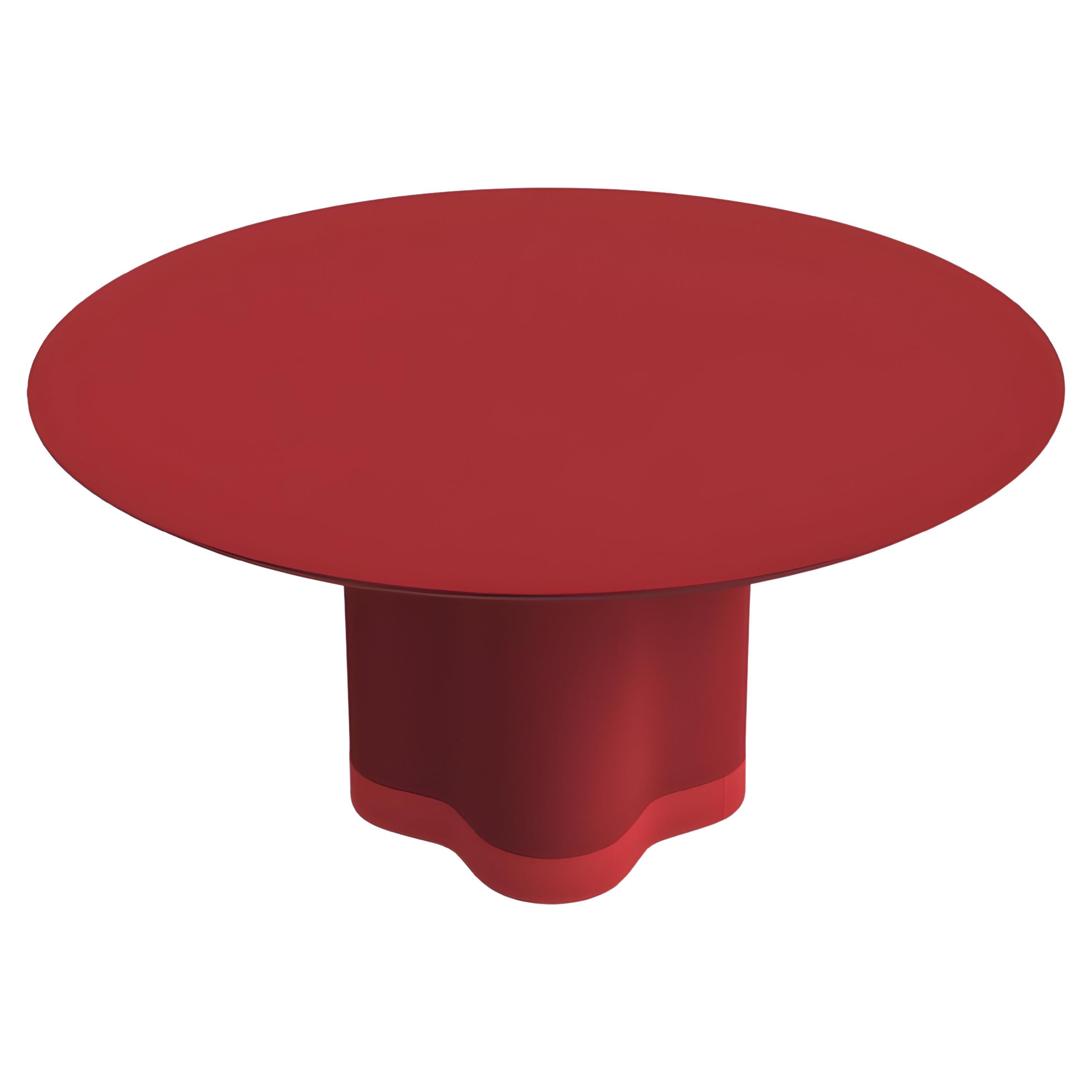 Round Dining Table with Sculptural Base In Cherry Red Lacquer