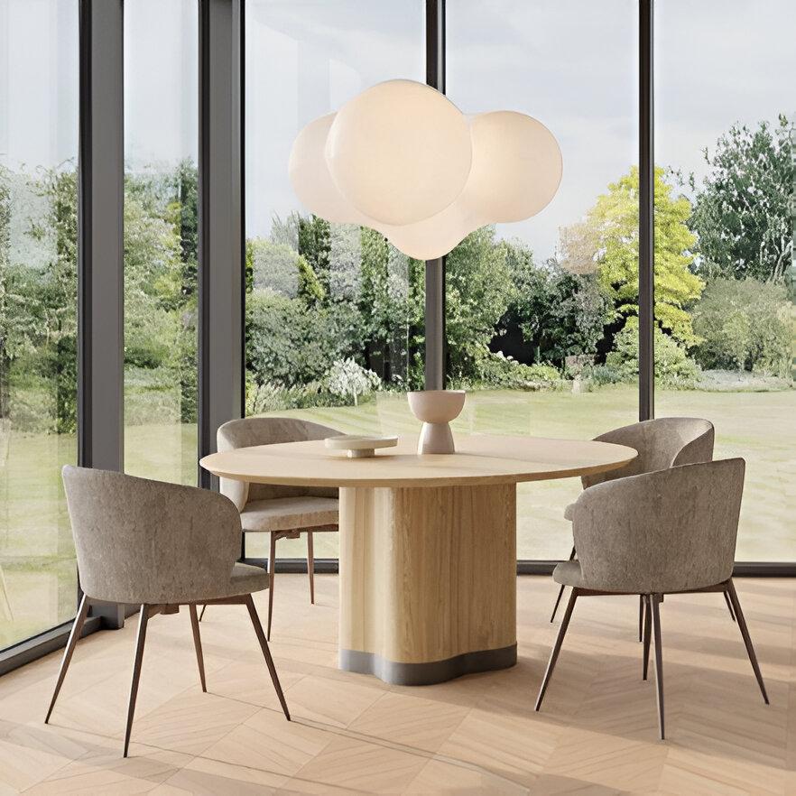 Fait main Table de salle à manger ronde avec base sculpturale en bois et métal laqué bleu marine en vente