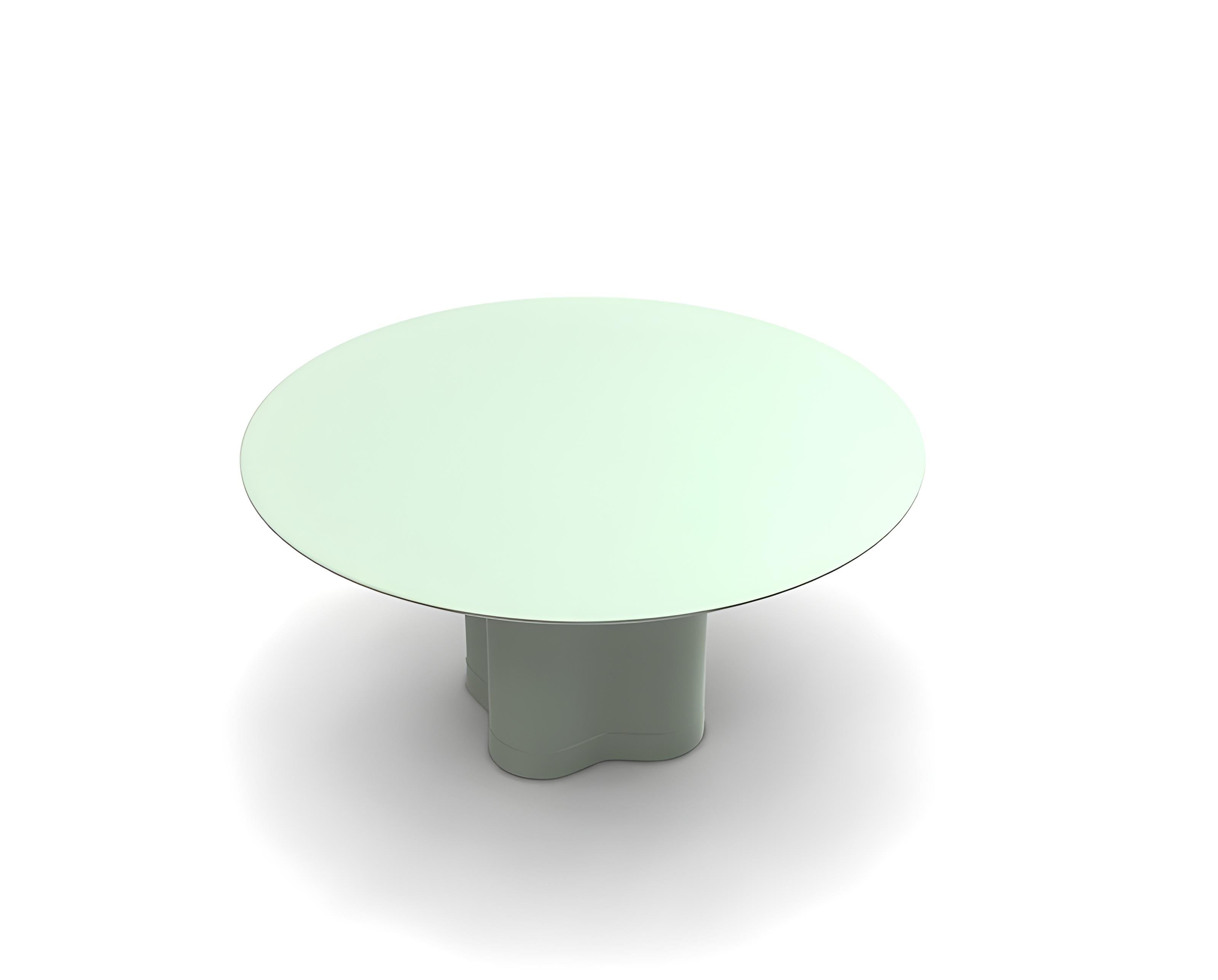 Legno Tavolo da pranzo rotondo con base scultorea in legno e metallo laccato blu mare in vendita