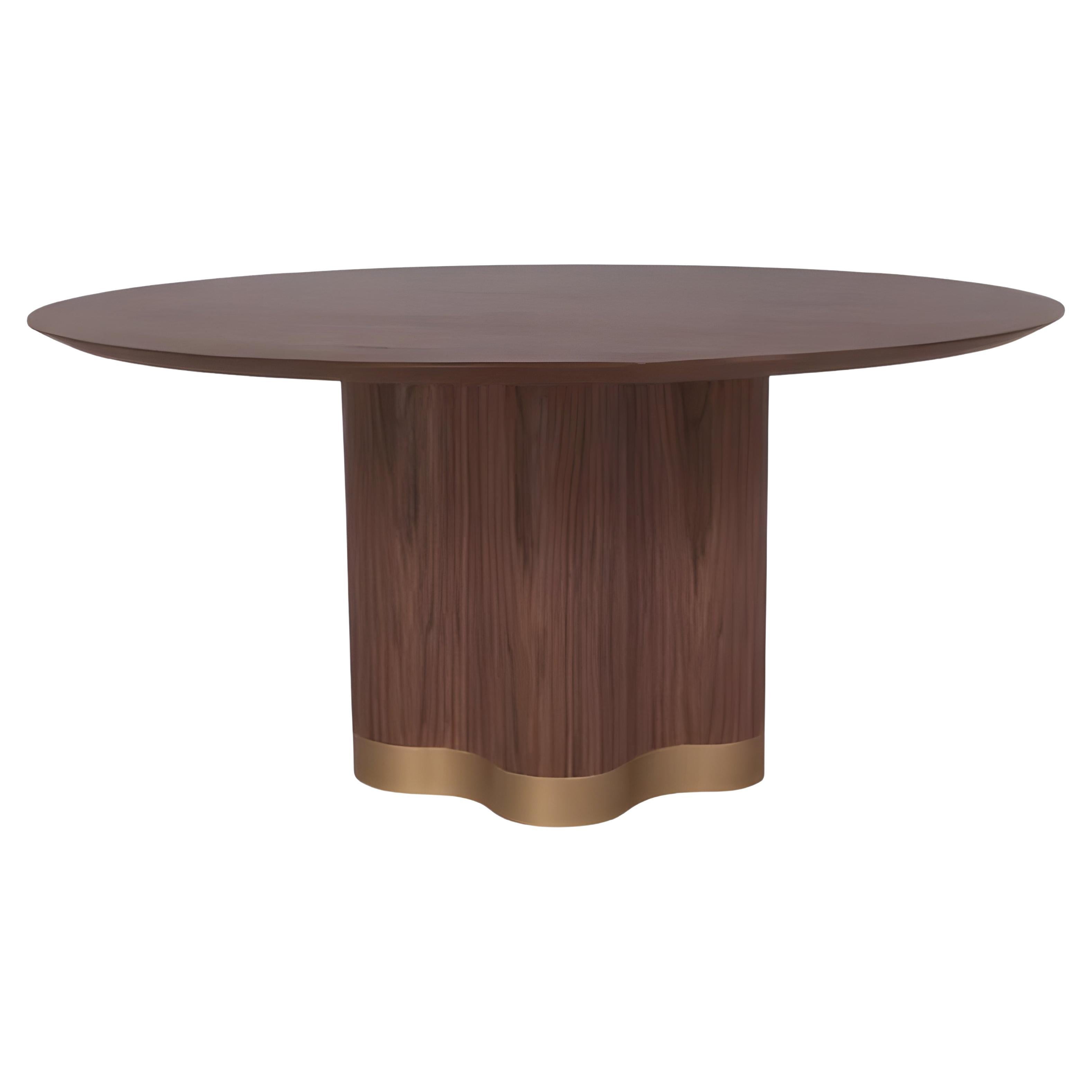 Round Dining Table with Shaped Solid Wood Base and Top