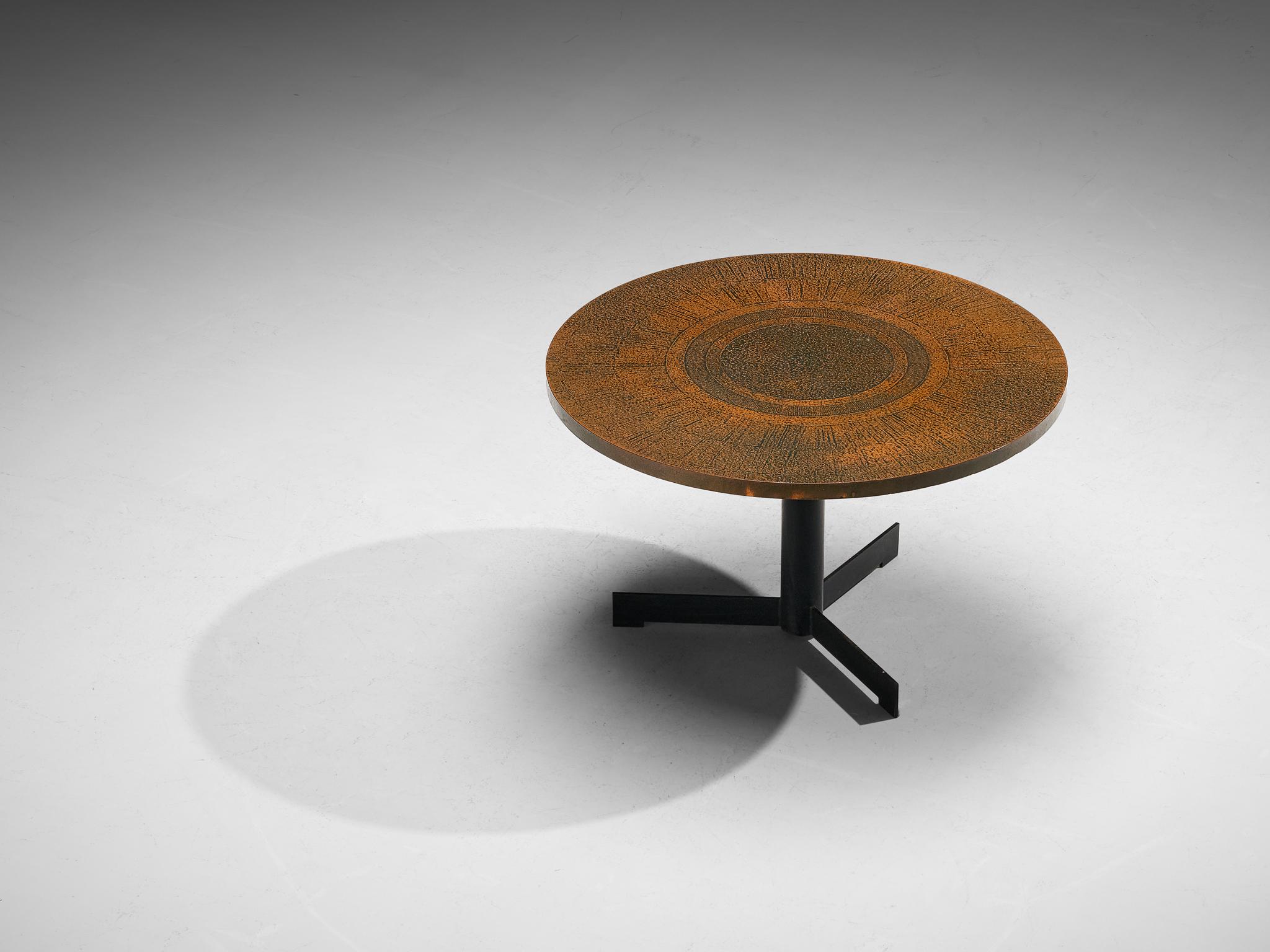 Round Dining Table with Textured Bronze Look Top and Iron Base  For Sale 2
