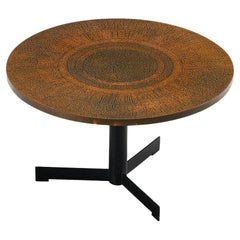 Round Dining Table with Textured Bronze Look Top and Iron Base 
