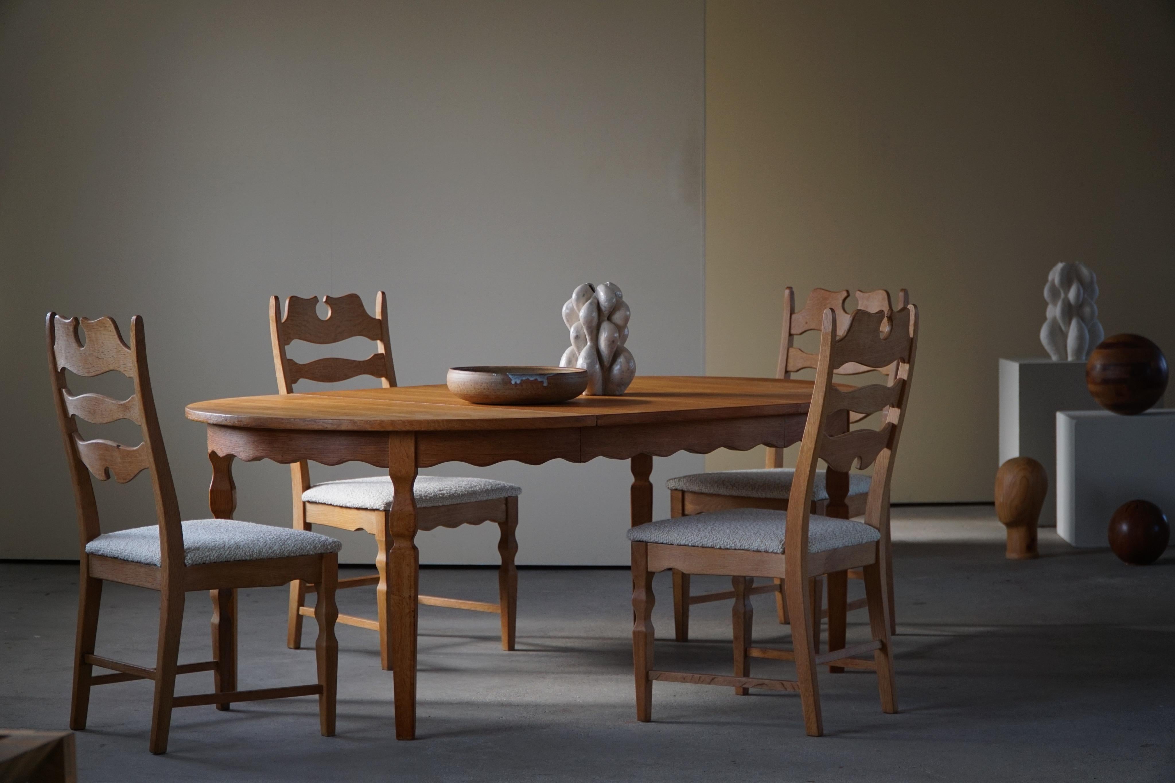20th Century Round Dining Table with Two Extensions, Made in Oak, Danish Cabinetmaker, 1960s