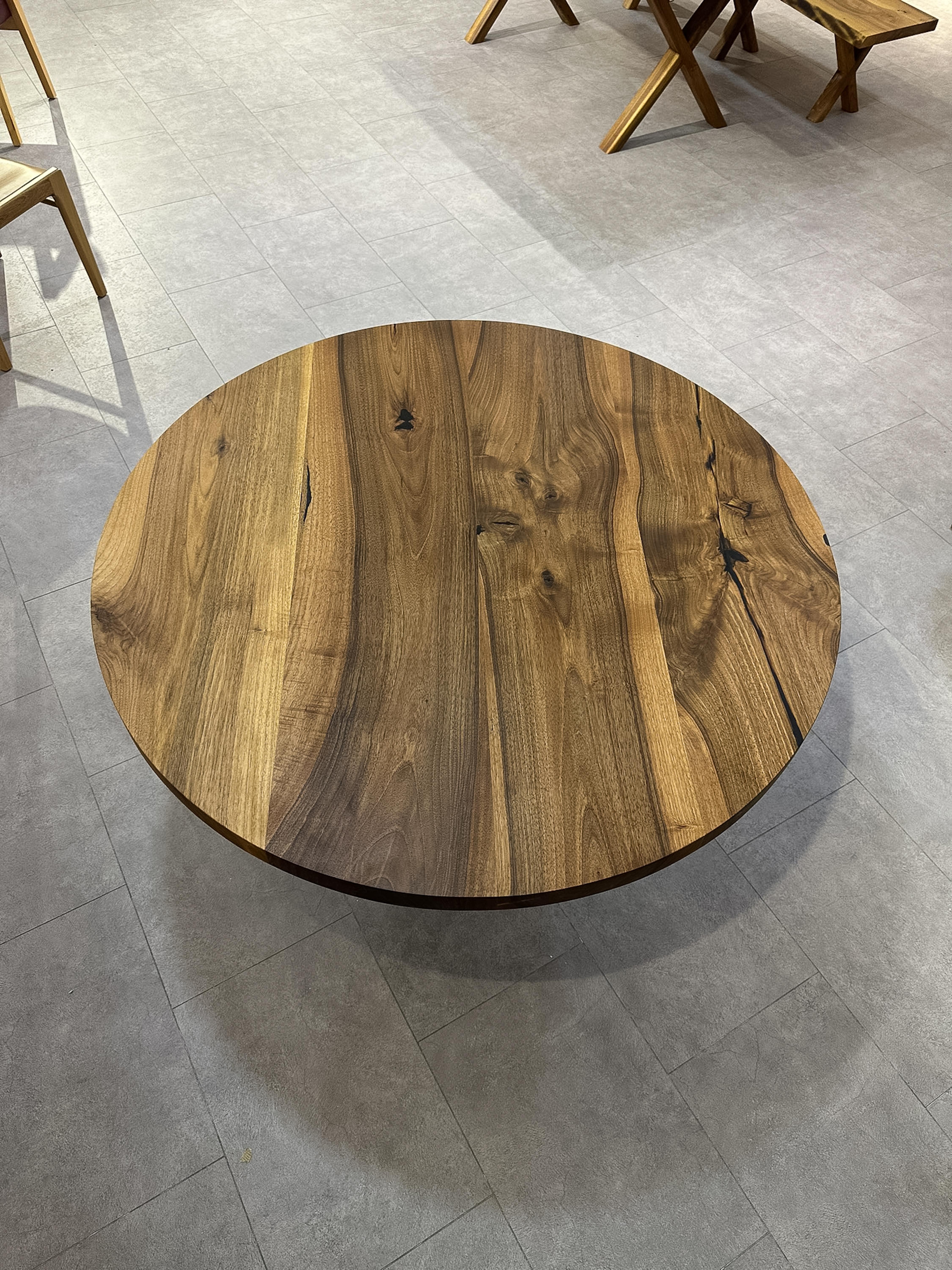 Rustic Wood Black Walnut Custom Dining Room Table - Solid Wood Round Table For Sale 5