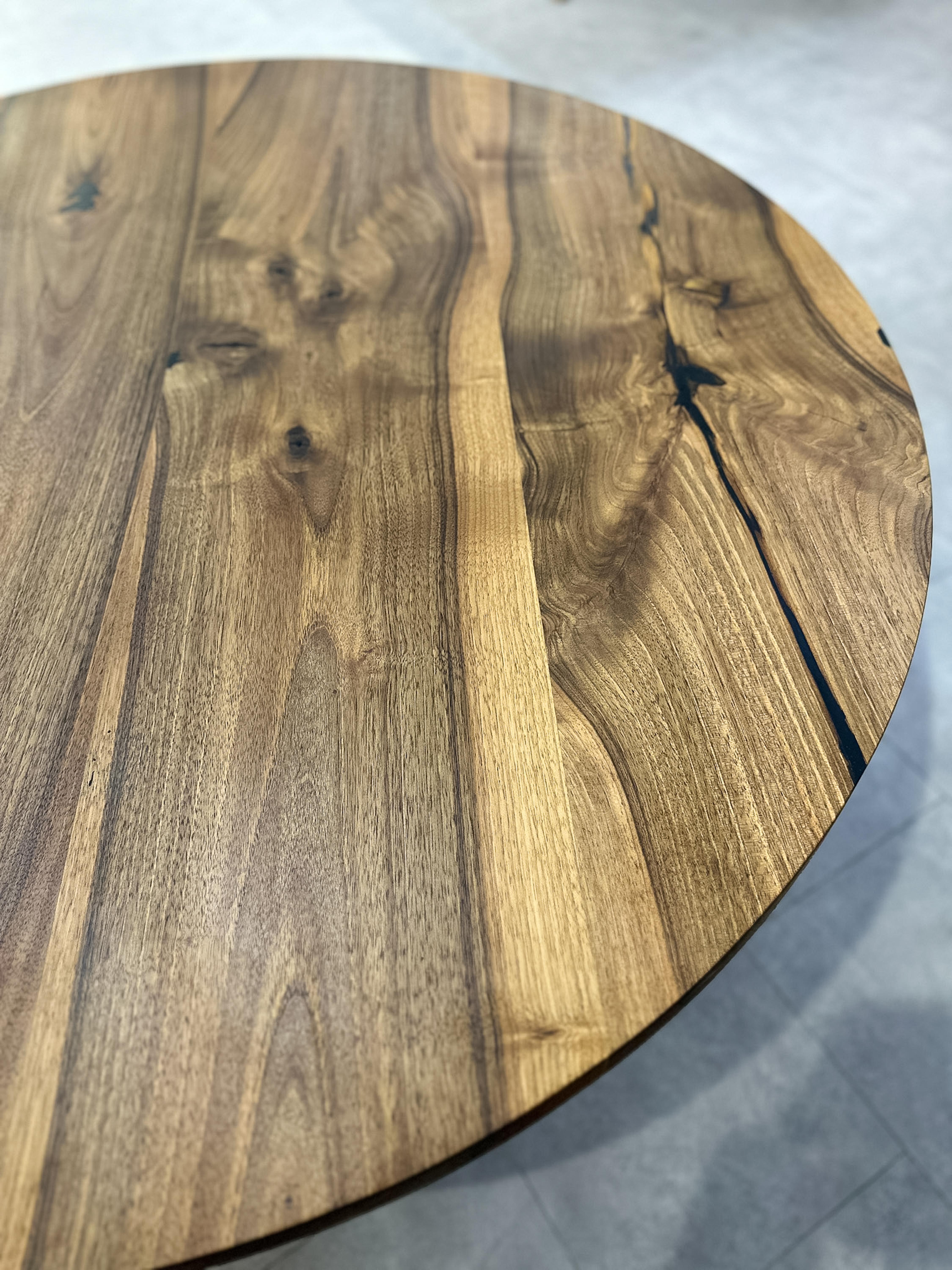Woodwork Rustic Wood Black Walnut Custom Dining Room Table - Solid Wood Round Table For Sale