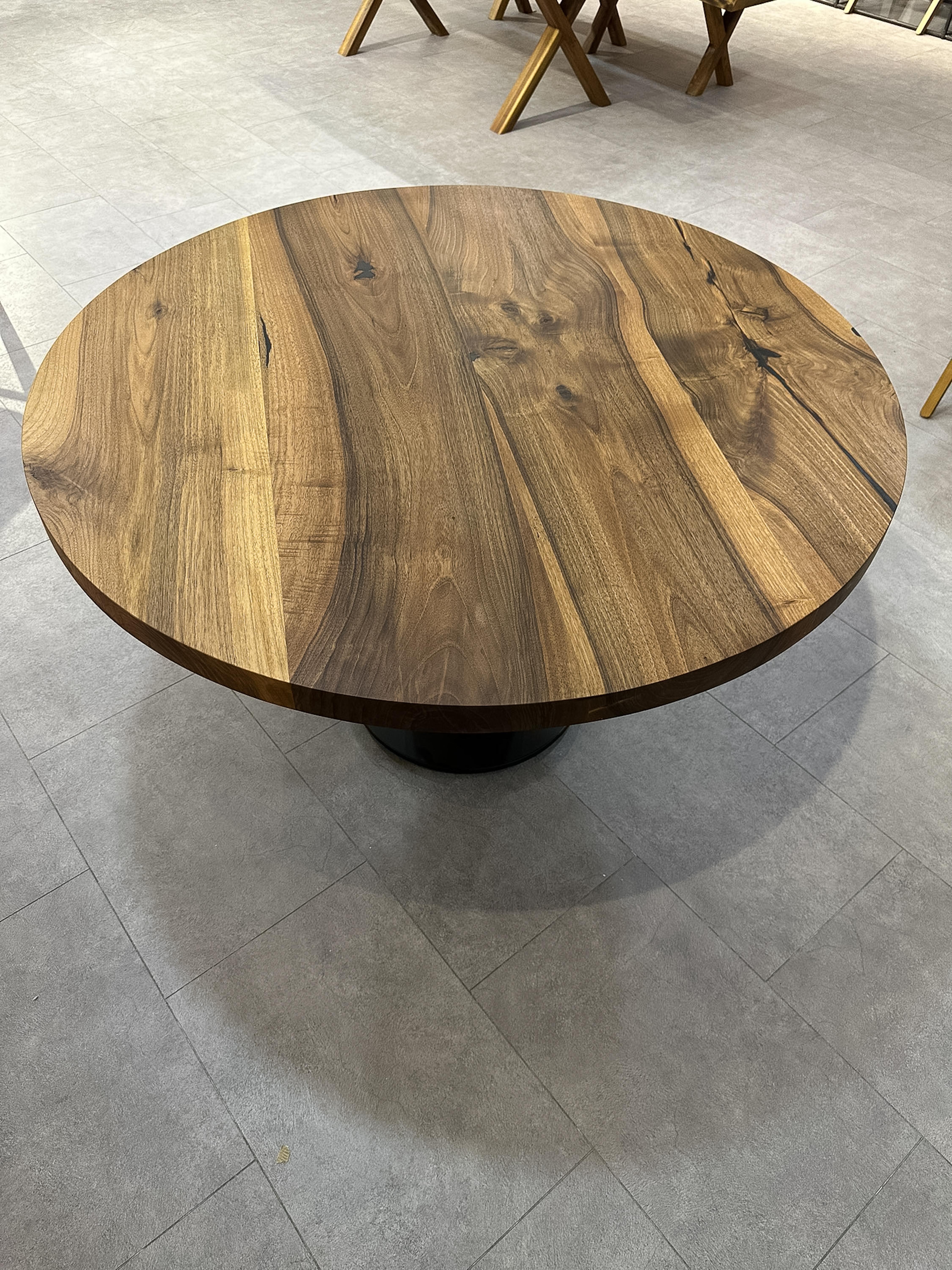 Rustic Wood Black Walnut Custom Dining Room Table - Solid Wood Round Table For Sale 3