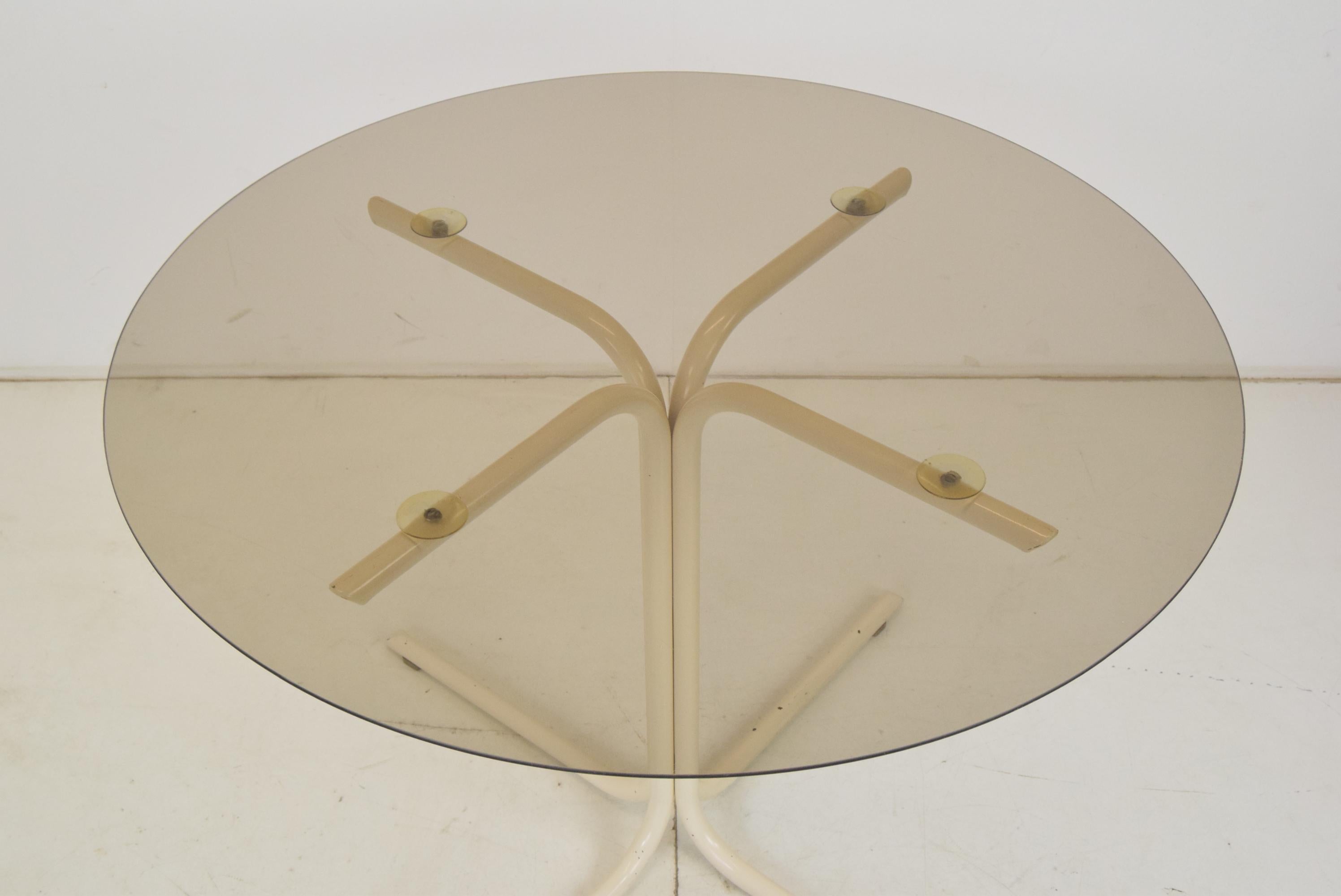 Mid-Century Modern Round Dining Table, Metal and Glass, 1970's For Sale
