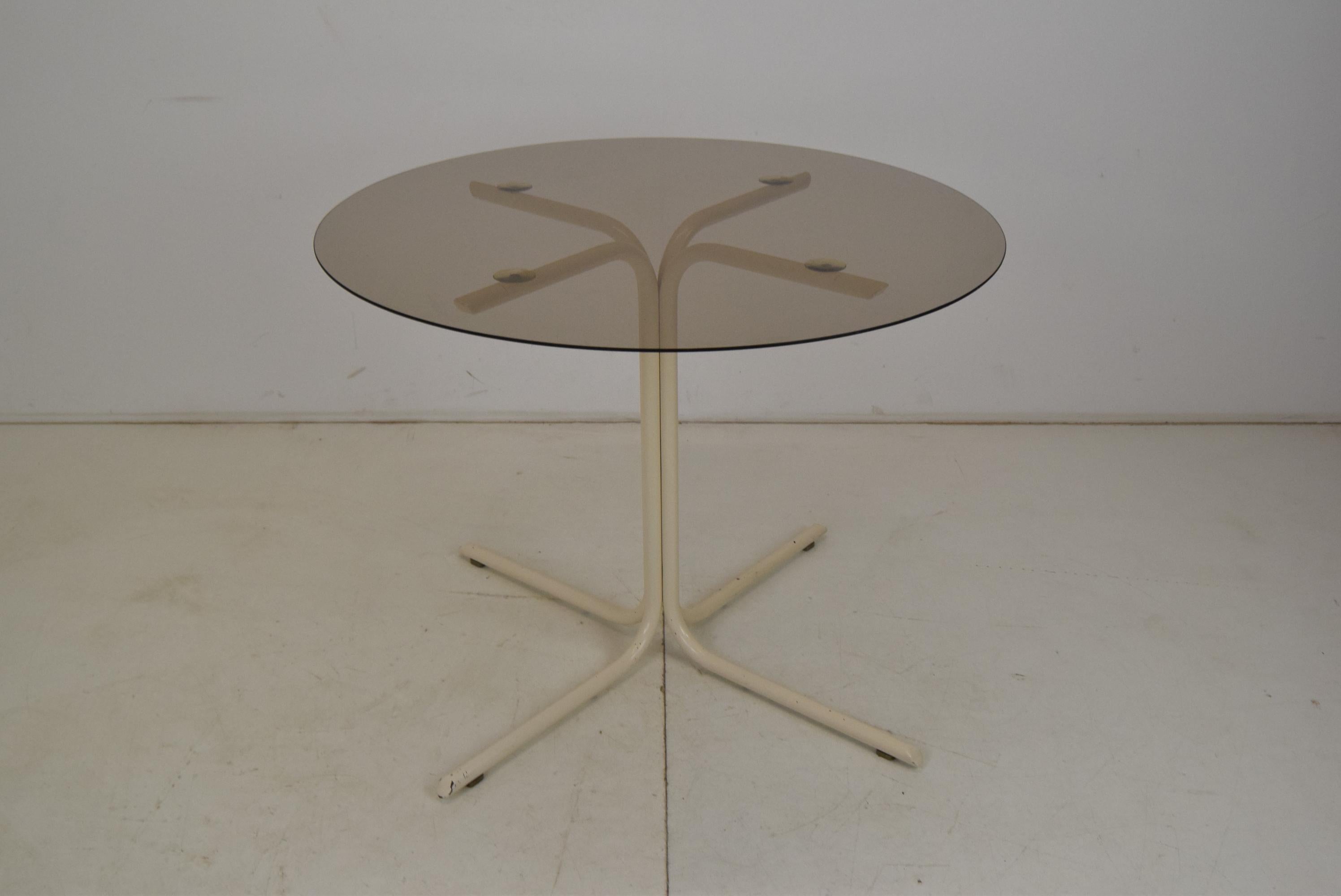 Czech Round Dining Table, Metal and Glass, 1970's For Sale