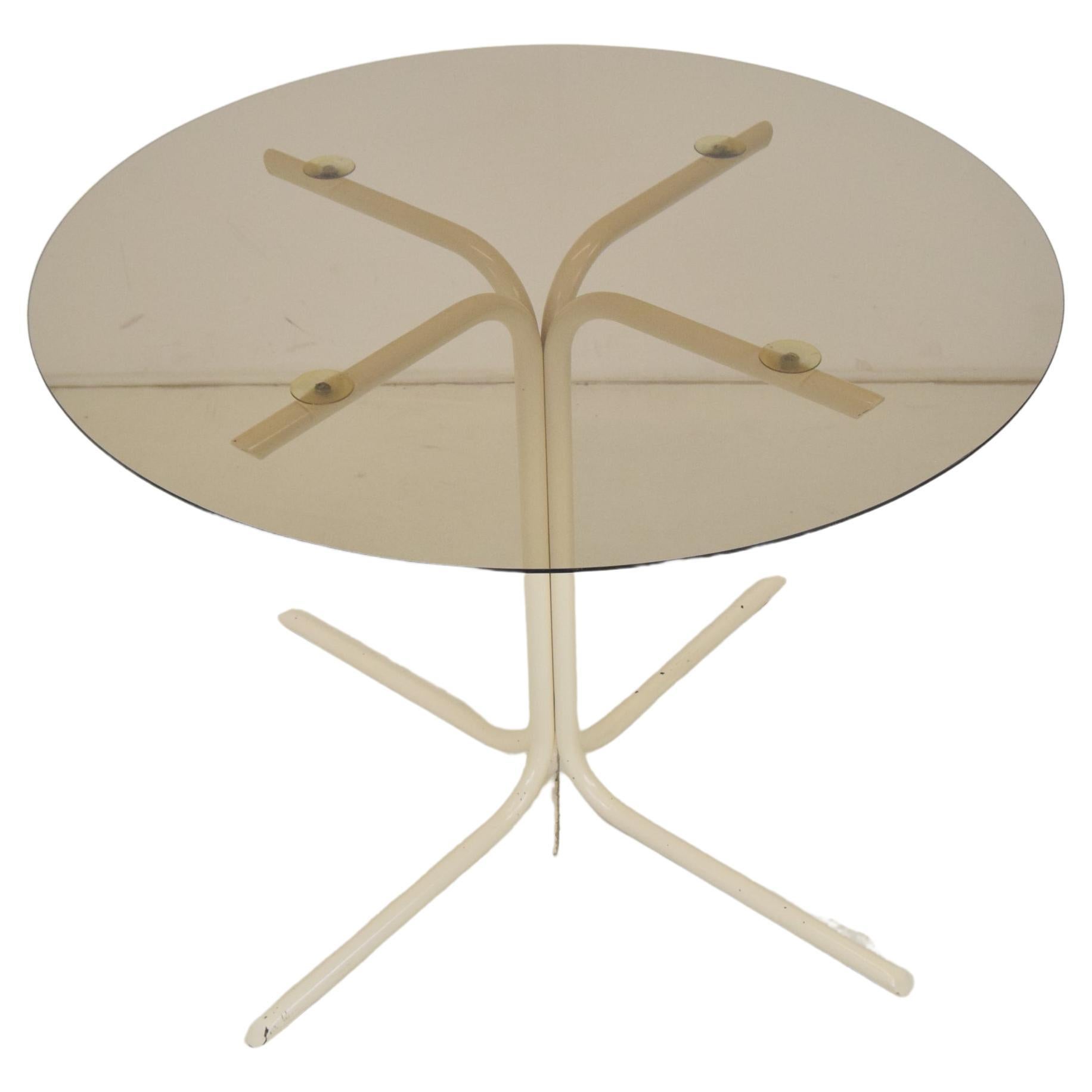 Table de salle à manger ronde, métal et verre, années 1970