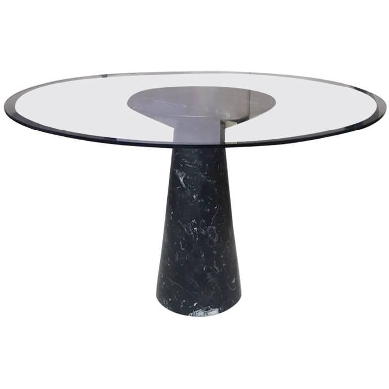 Round Dinner Table, Black Marble and Glass, circa 1970, Italy
