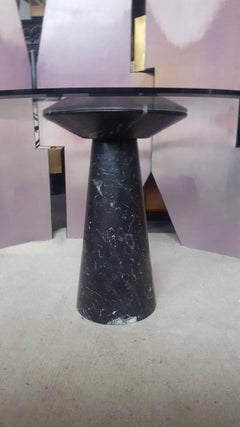 Round Dinner Table, Black Marble and Glass, circa 1970, Italy