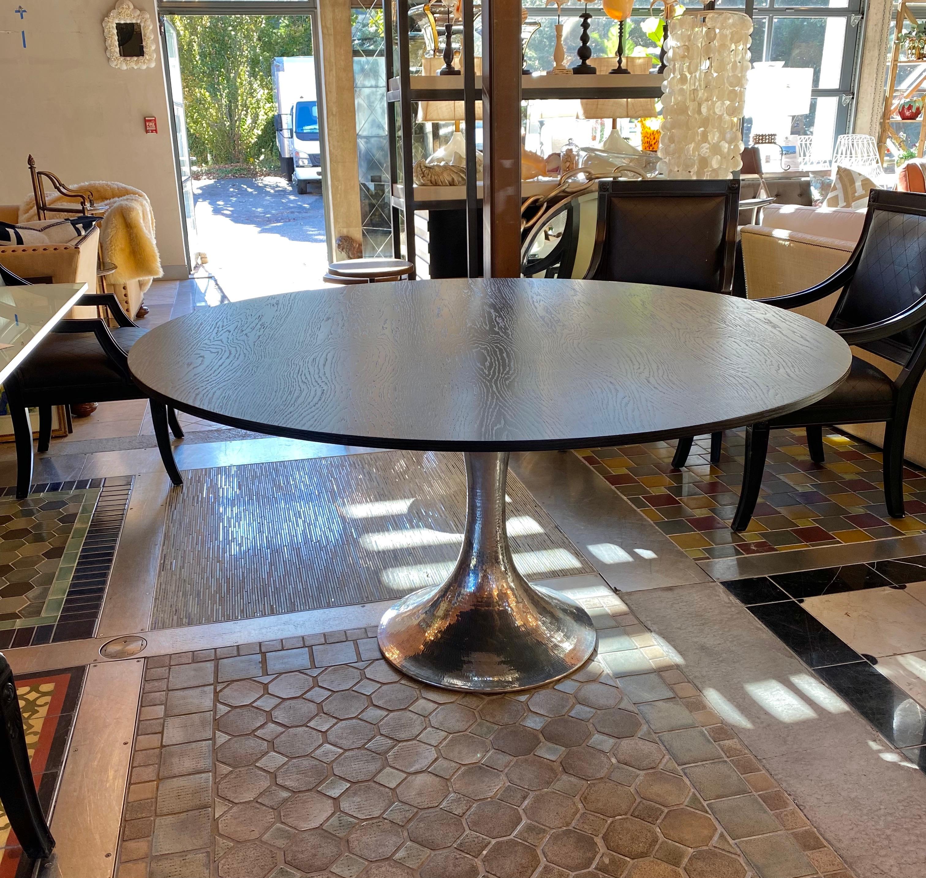 Round Dinning Table Dark Wood With Chrome Base 4