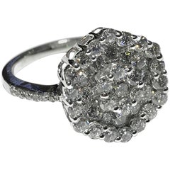 Round Disc 14 Karat White Gold Ring with 1.60 Carat Diamonds