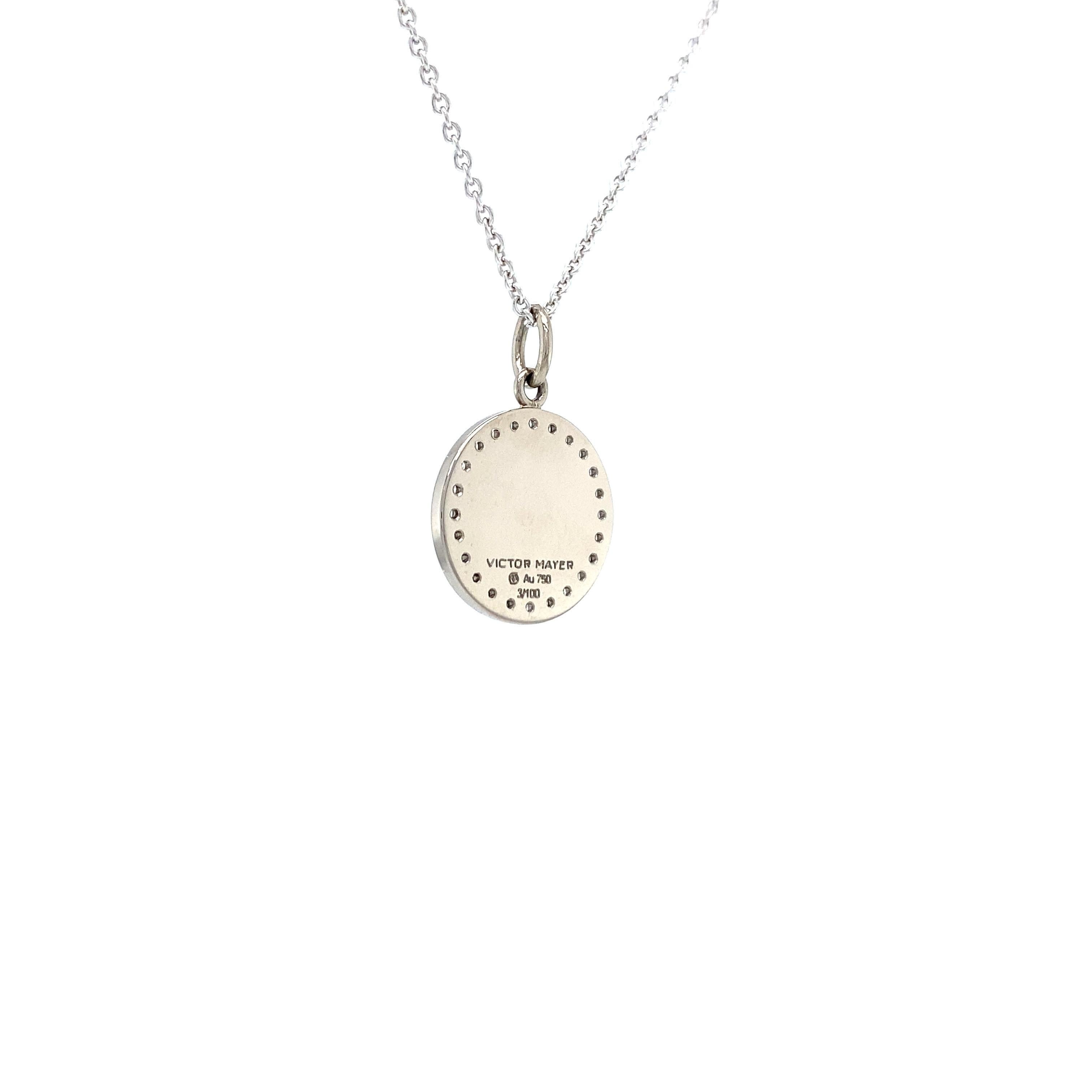 Round Disc Pendant with Star 18k White Gold Turquoise Enamel 24 Diamonds 0.36 ct For Sale 4