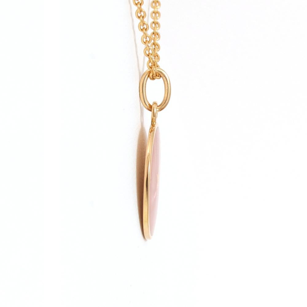 Victorian Round Disk Pendant 18k Yellow Gold Pink Vitreous Enamel Guilloche Gold Paillons For Sale