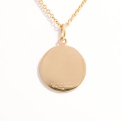 Round Disk Pendant Necklace 18k Yellow Gold Pink Enamel Guilloche Gold Paillons