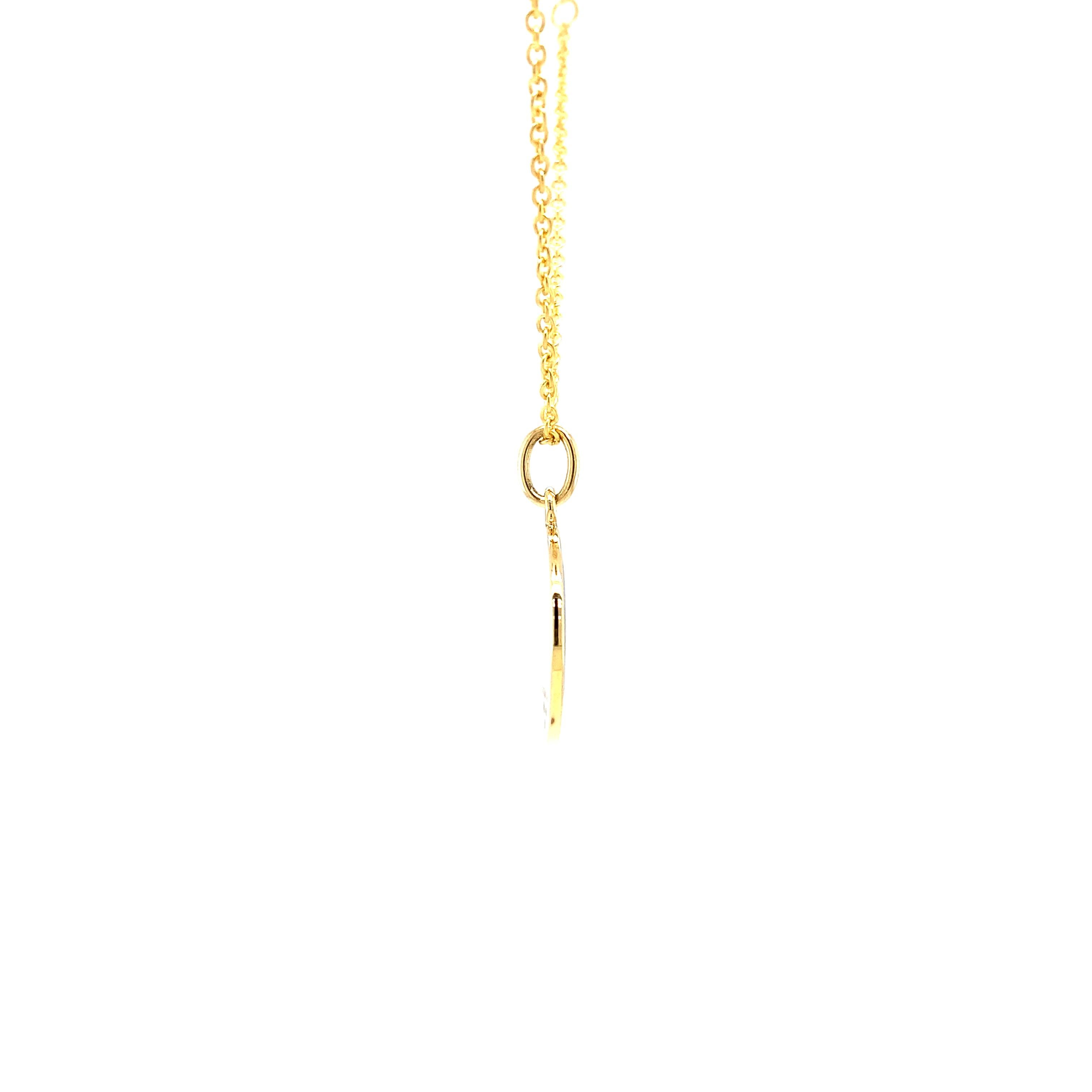 Women's Round Disk Pendant Necklace 18k Yellow Gold Yellow Enamel Guilloche Paillons  For Sale