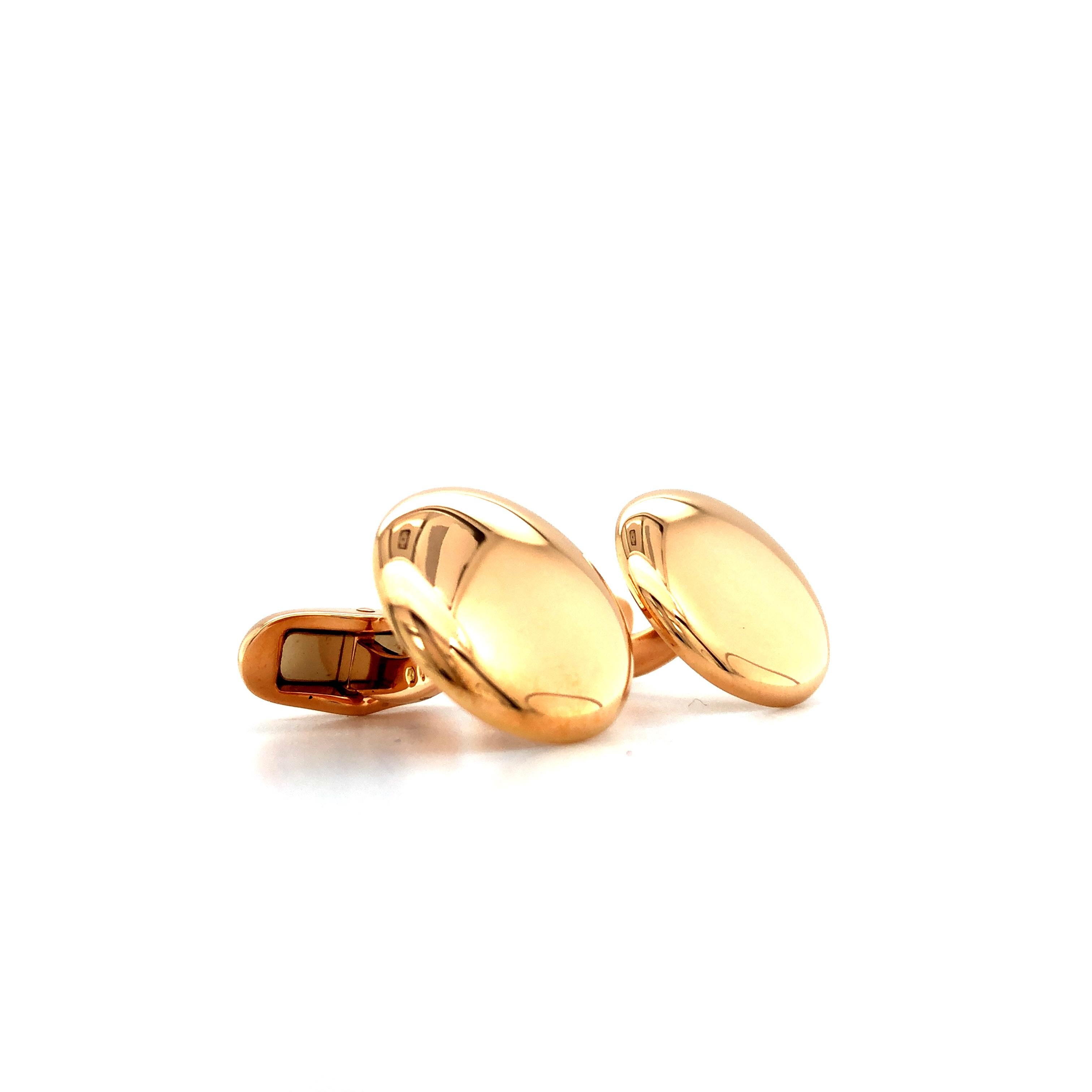 Women's or Men's Round Domed Cufflinks - 18k Rose Gold - Highly Polished - Diameter 17.6 mm For Sale