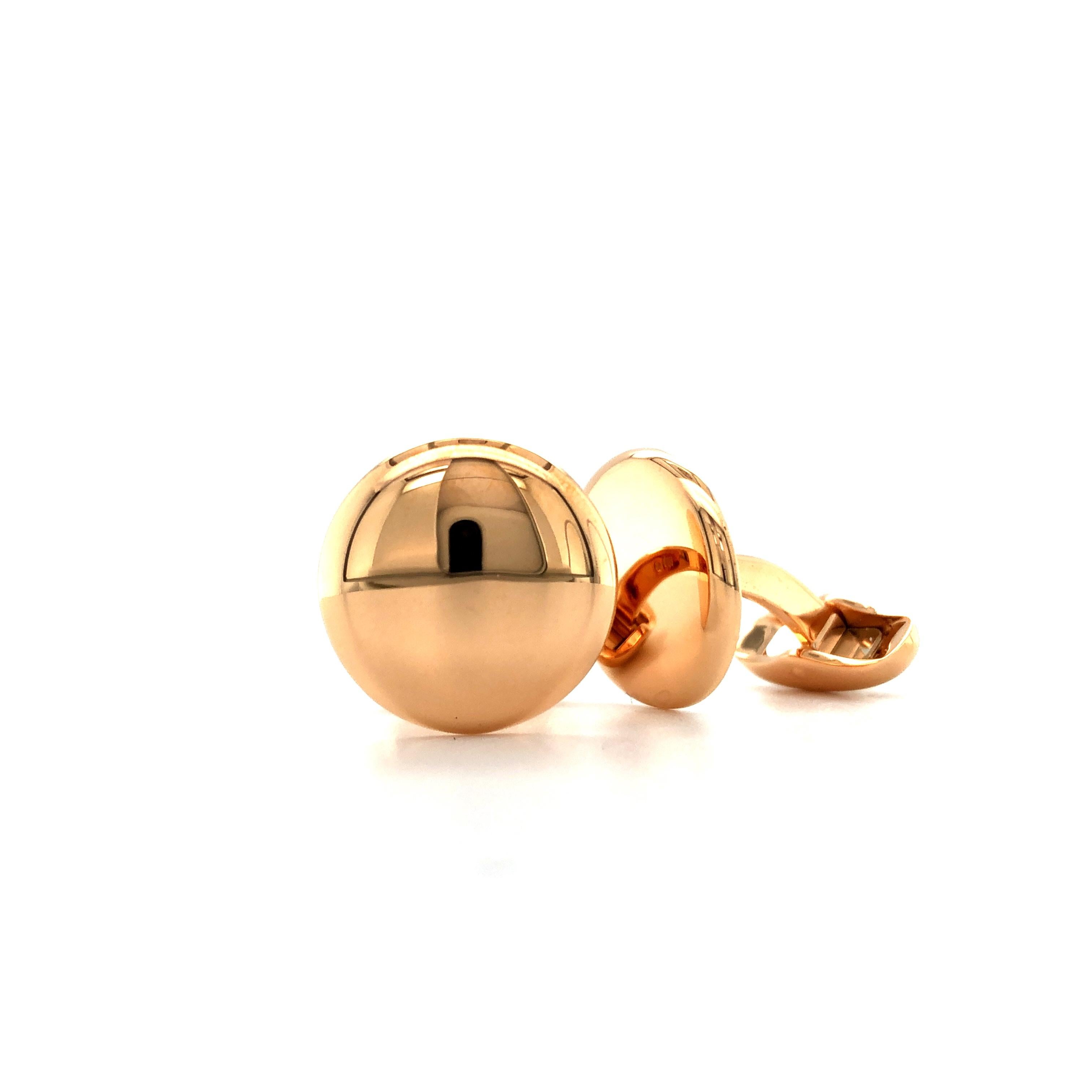 Boutons de manchette ronds en forme de dôme en or rose 18 carats, hautement poli, diamètre 17,6 mm en vente 2