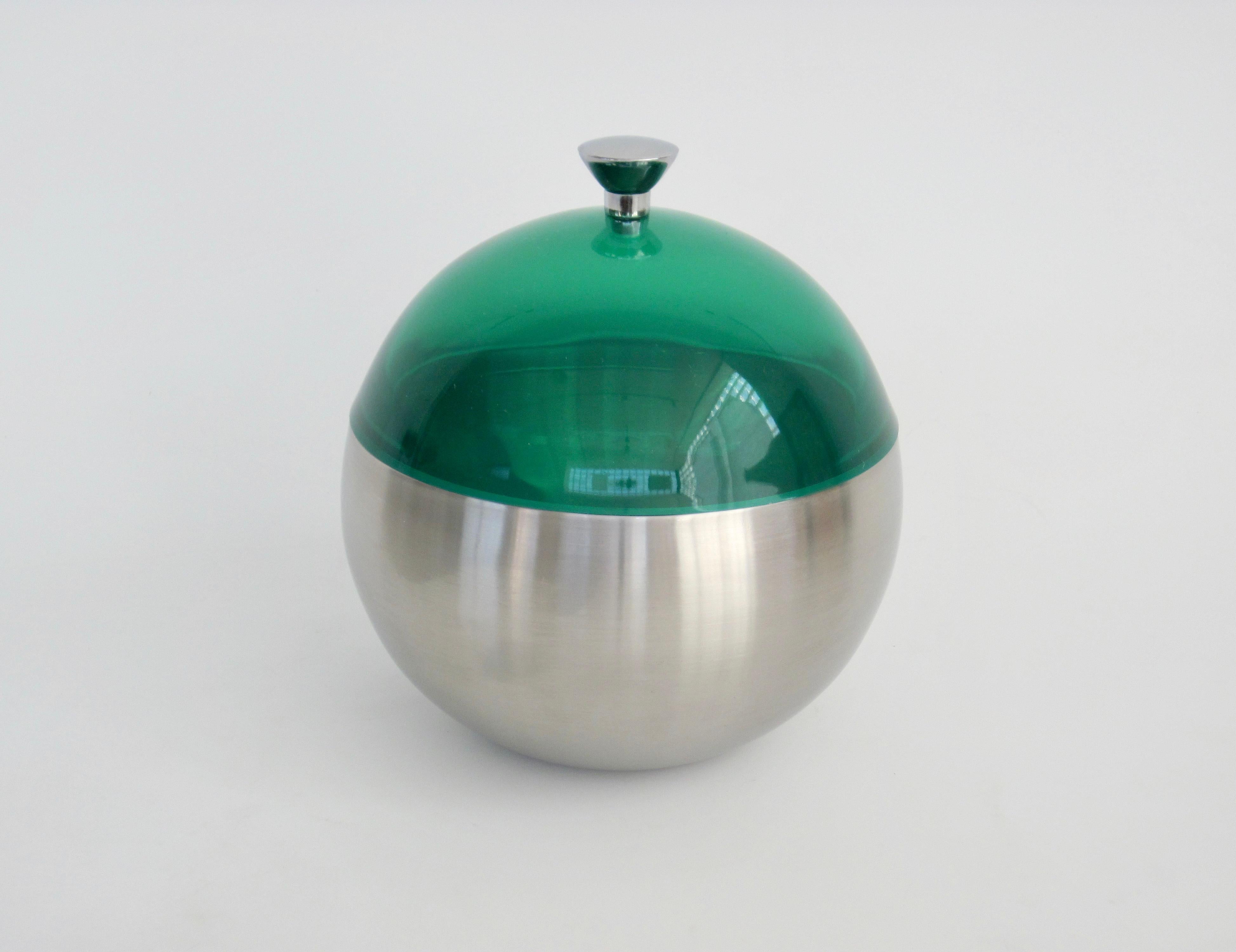 Round Double Wall Stainless Steel Ice Bucket with Green Lucite Dome Lid 1