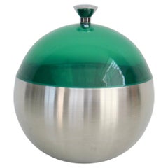 Round Double Wall Stainless Steel Ice Bucket with Green Lucite Dome Lid