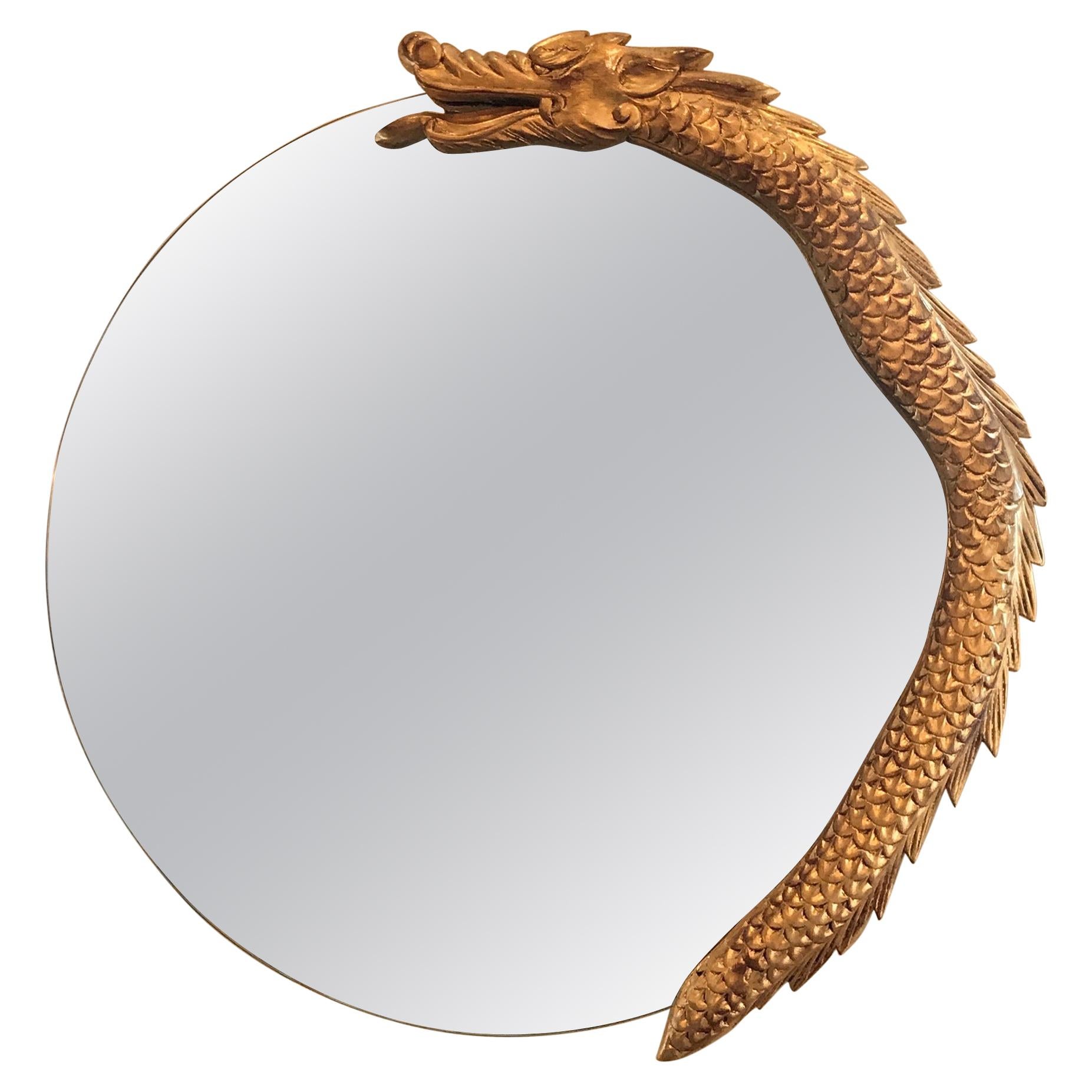 Round Dragon Motif Giltwood Mirror