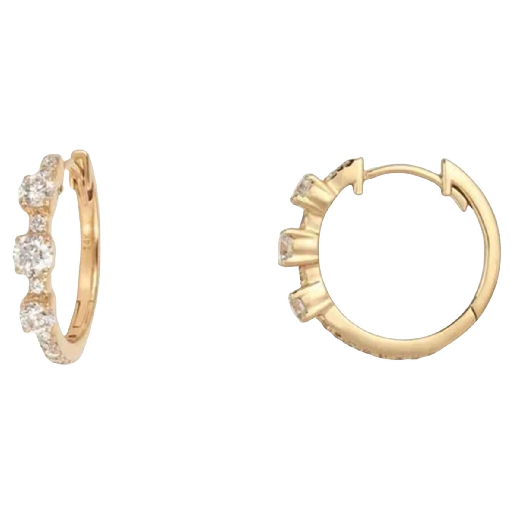0.60ct Diamond 14K Gold Round Huggie Earrings For Sale