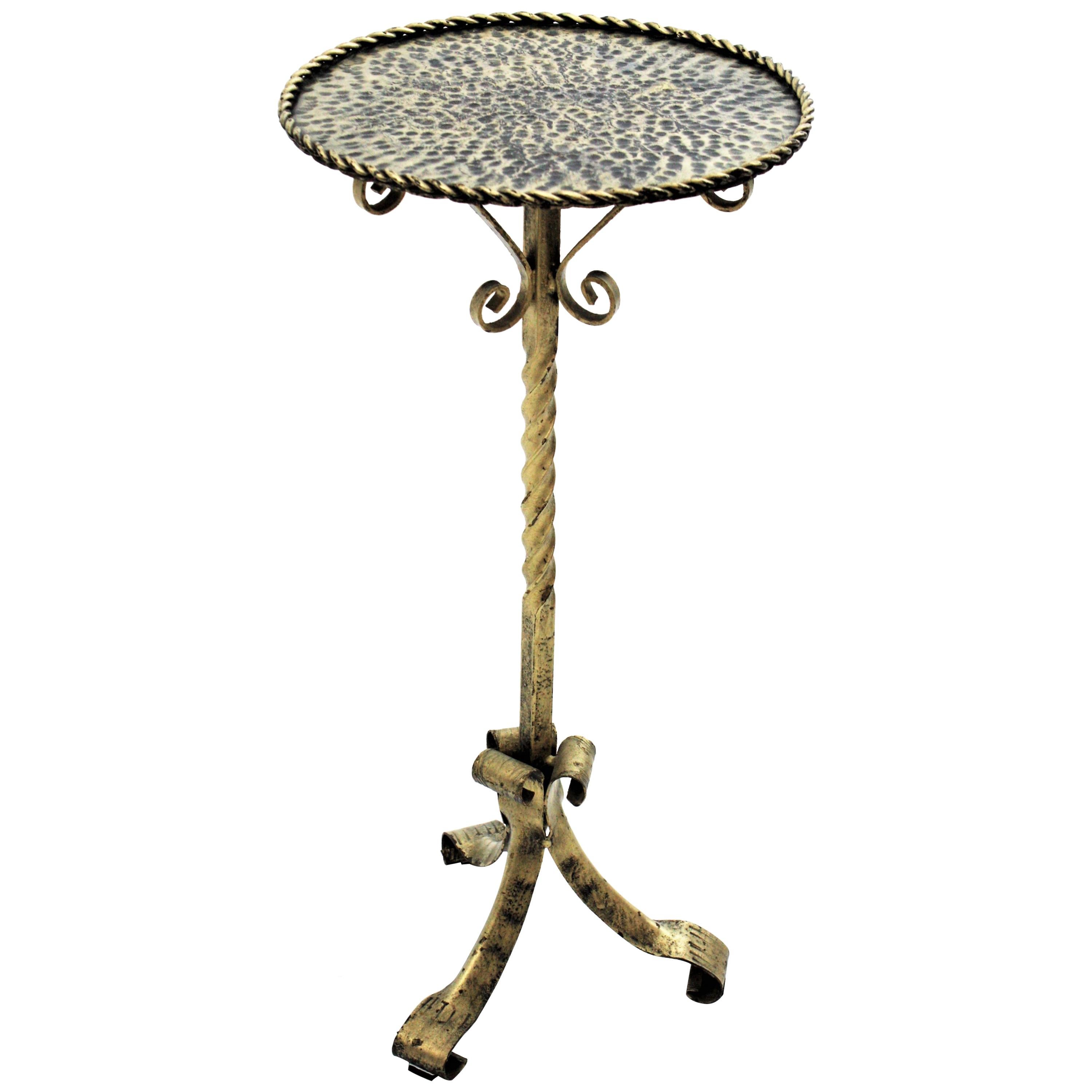 Mid-Century Modern Spanish Gilt Martini Table / Drinks End or Side Table, Wrought Iron For Sale