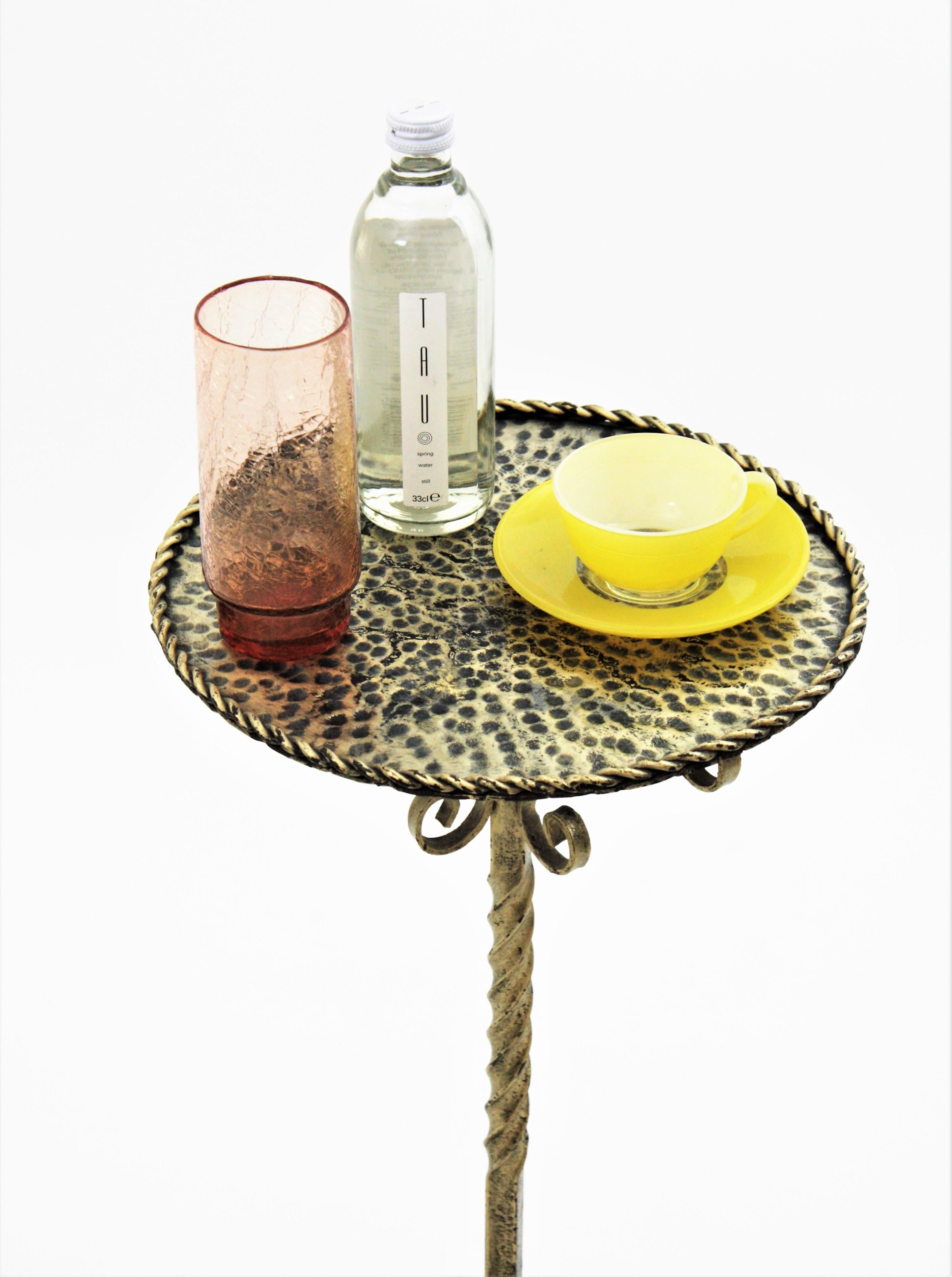 Hammered Spanish Drinks Table / Side Table / Martini Table in Silver Gilt Metal For Sale