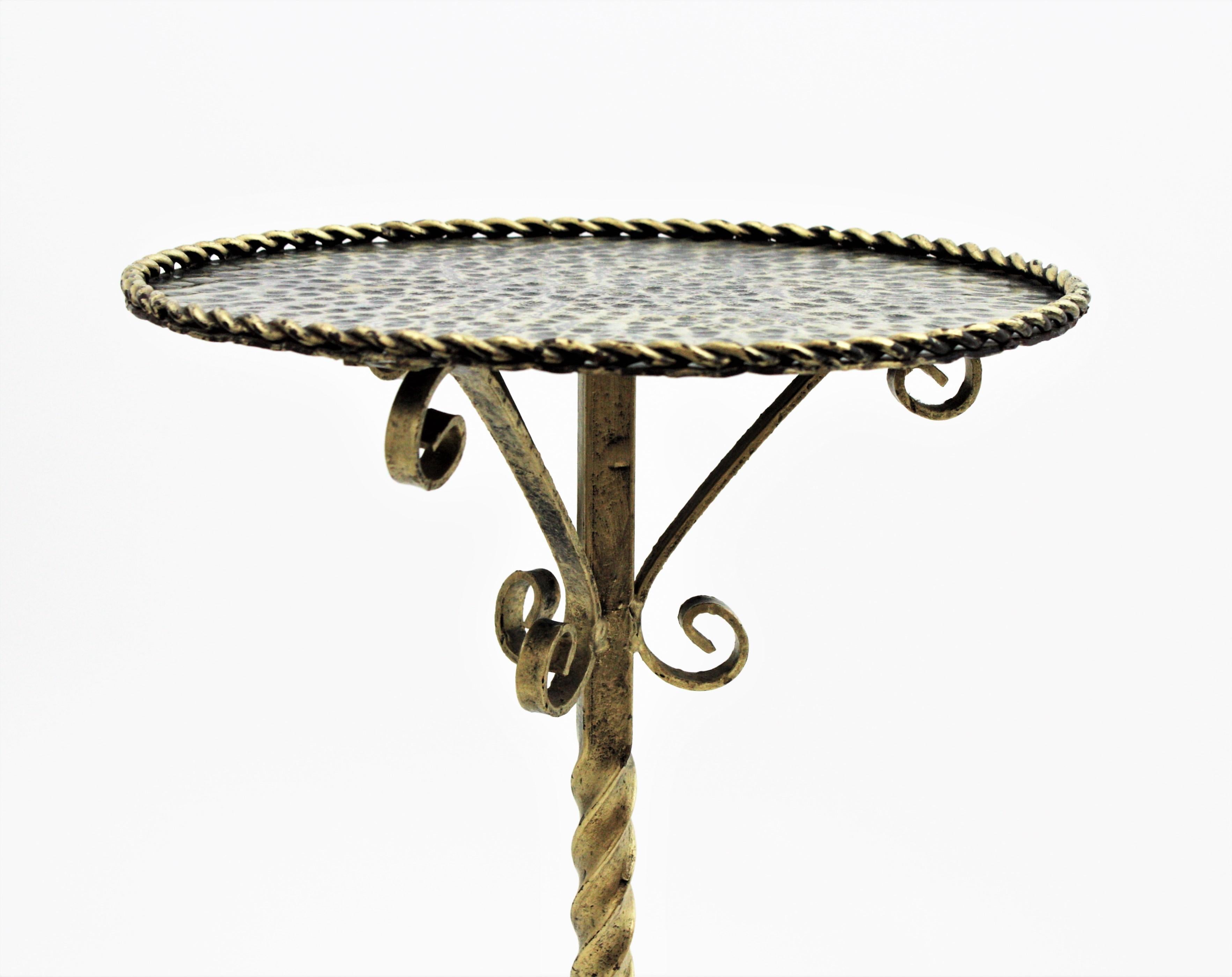 20th Century Spanish Gilt Martini Table / Drinks End or Side Table, Wrought Iron For Sale