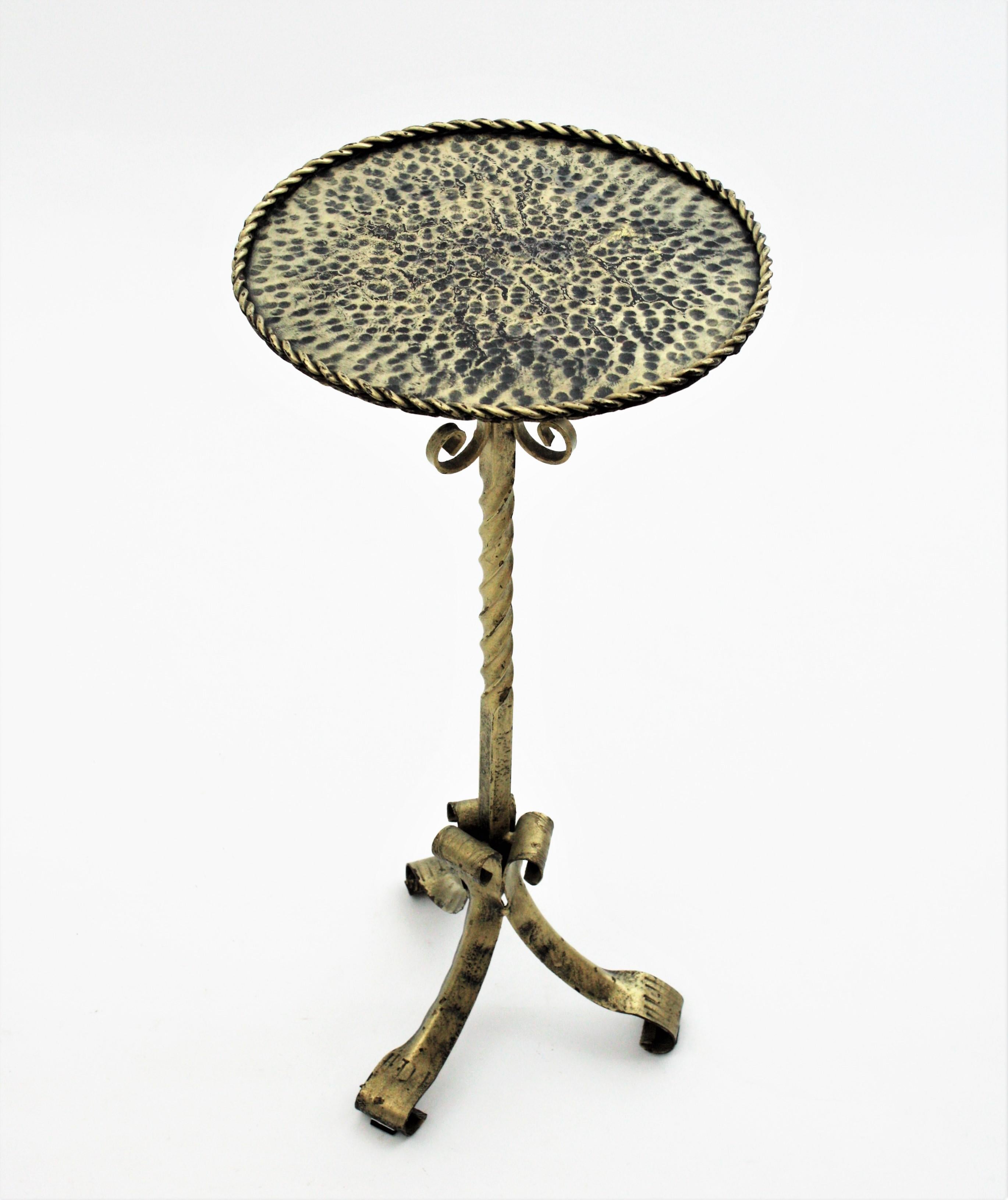 Wrought Iron Spanish Drinks Table / Side Table / Martini Table in Silver Gilt Metal For Sale