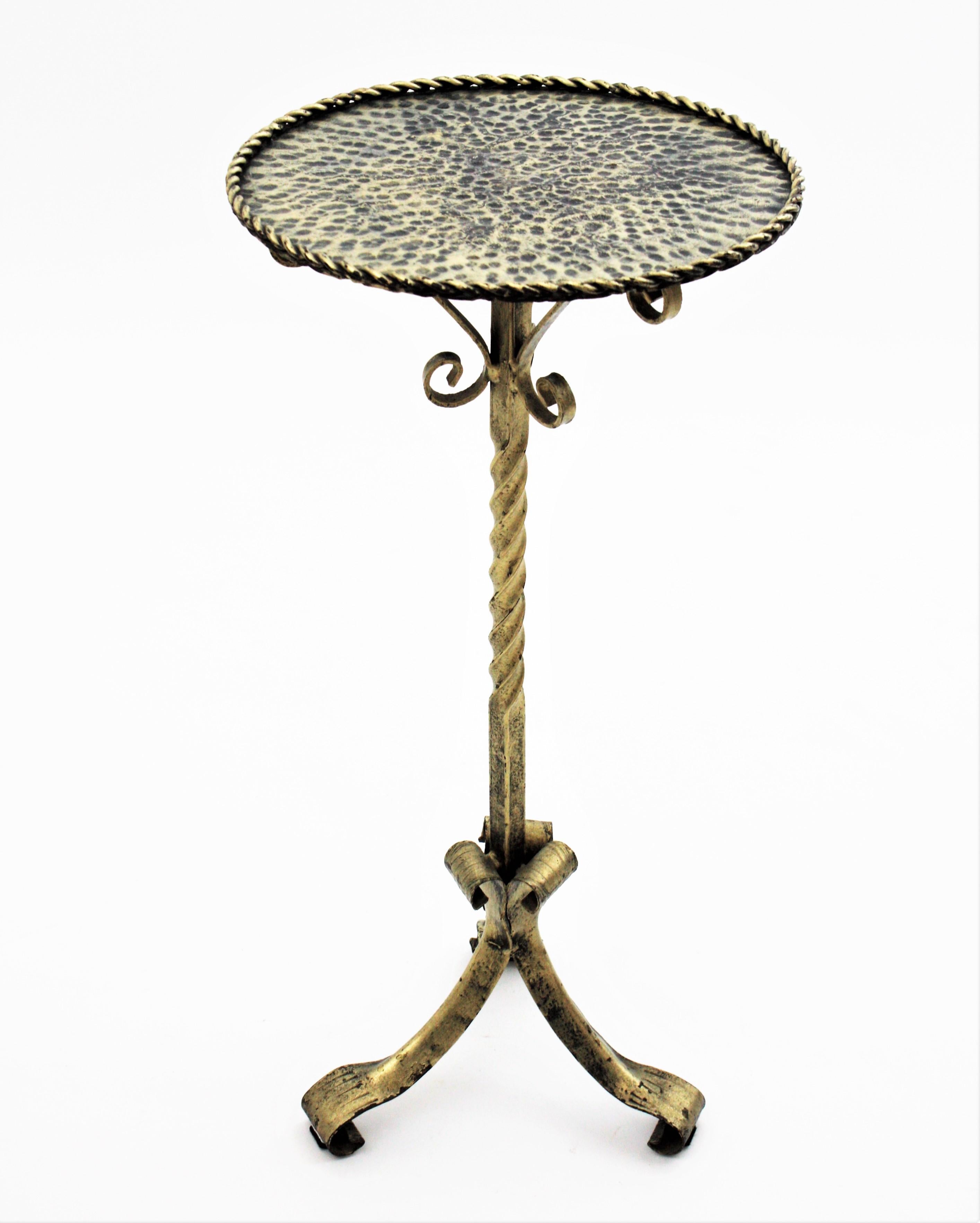 Spanish Gilt Martini Table / Drinks End or Side Table, Wrought Iron For Sale 2