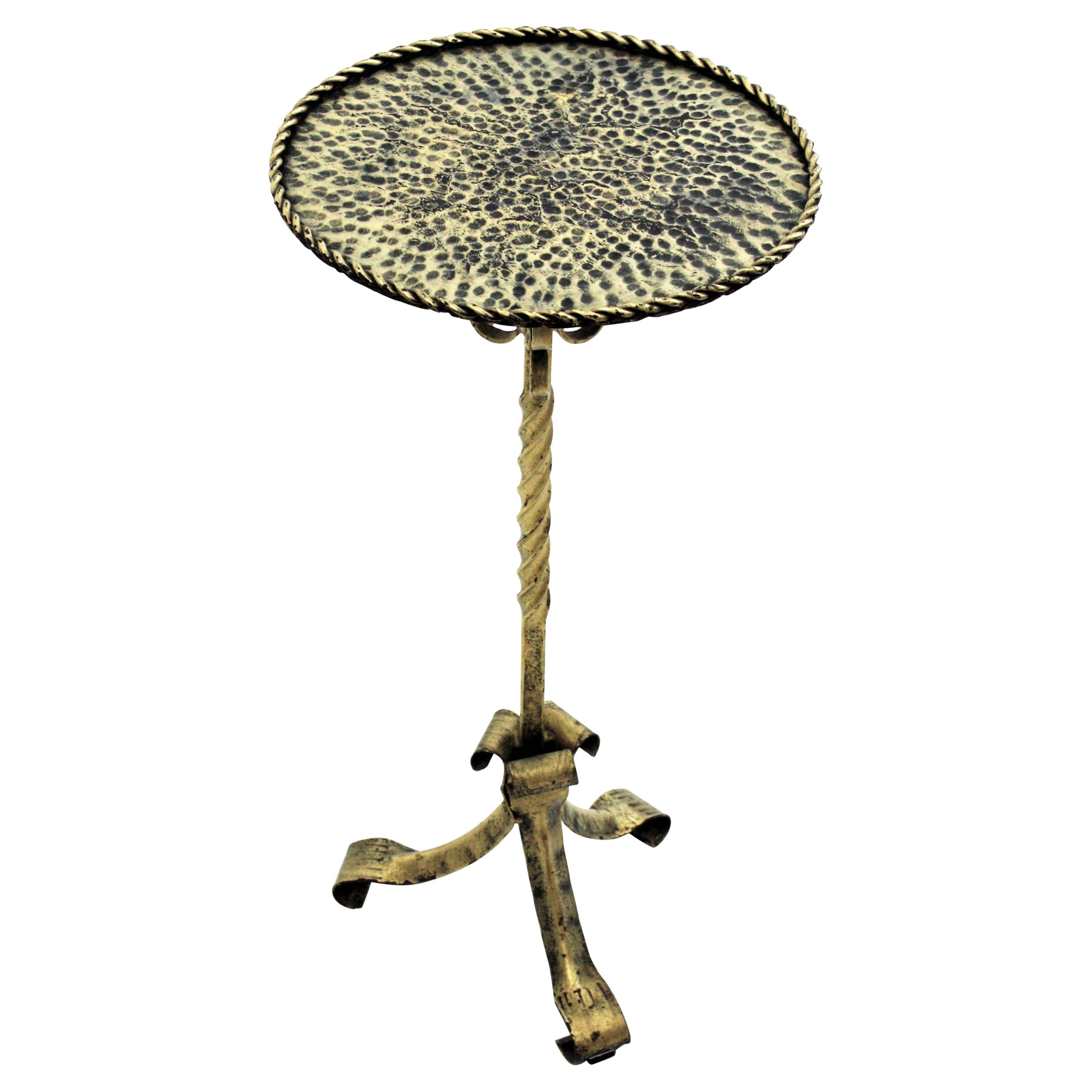Spanish Gilt Martini Table / Drinks End or Side Table, Wrought Iron