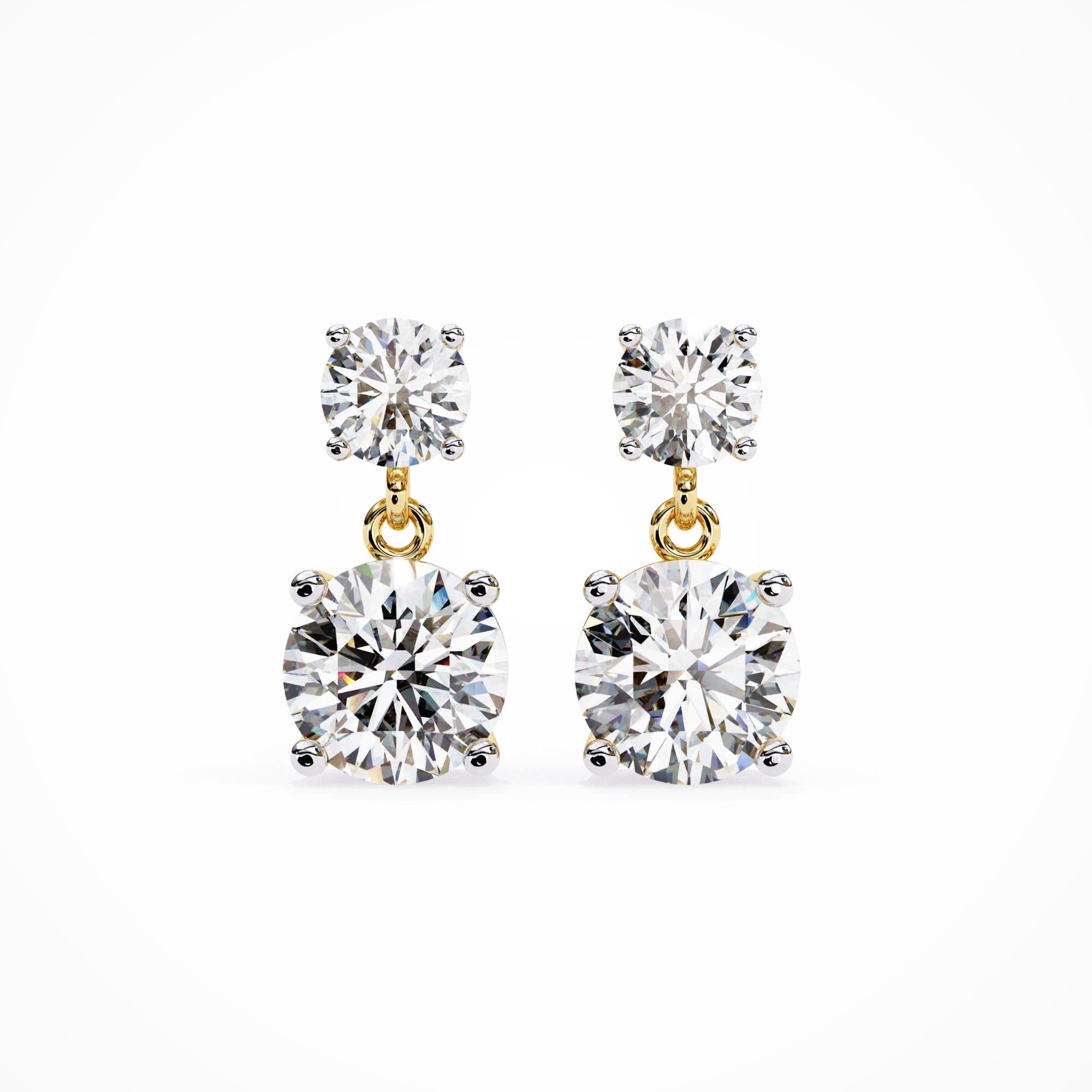 Round Drop Earrings 14K Gold Natural Diamond 1 Carat Total Weight In New Condition For Sale In New York, NY