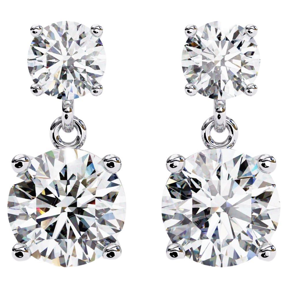 Round Drop Earrings 14K Gold Natural Diamond 1 Carat Total Weight For Sale