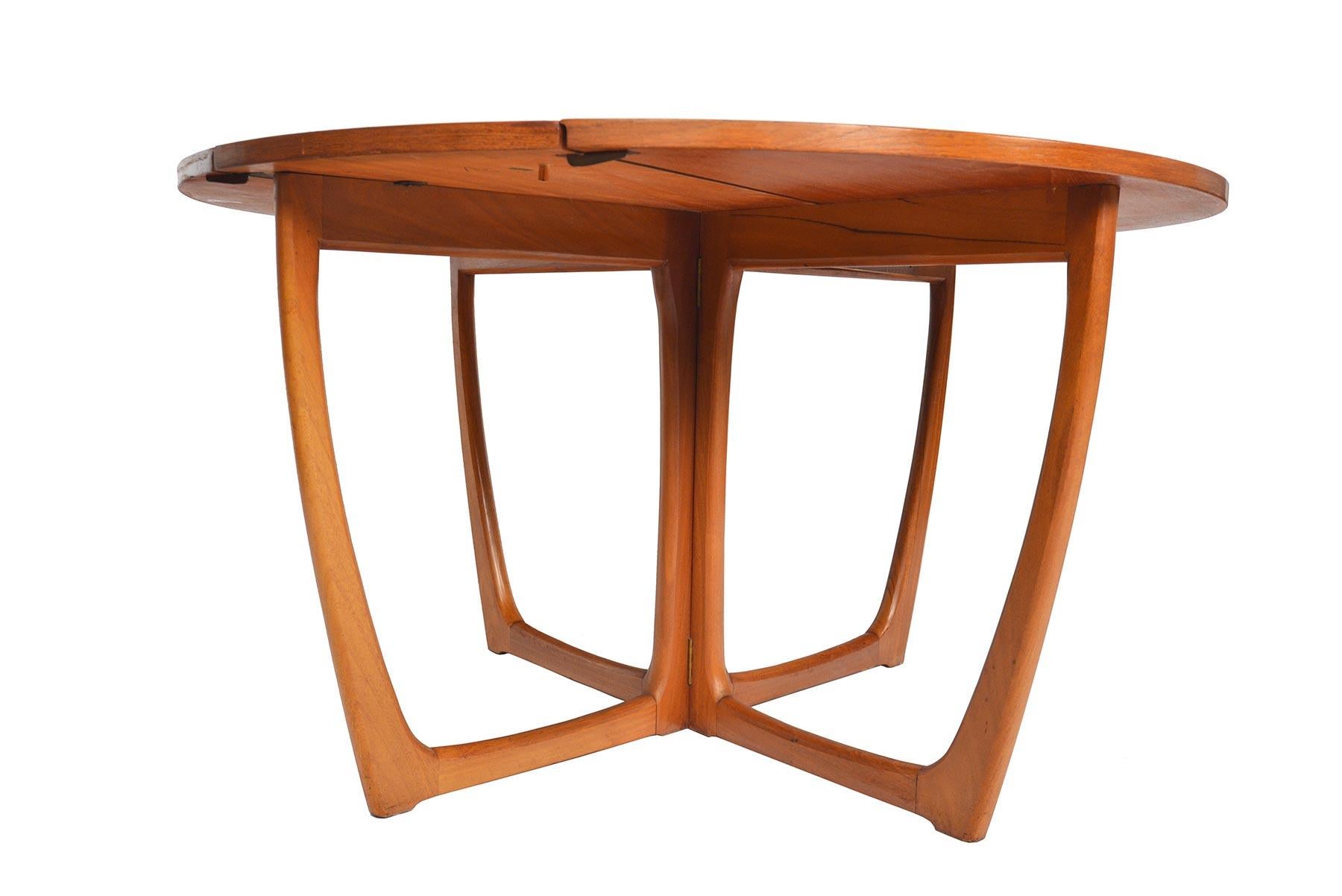 Mid-Century Modern Round Drop-Leaf Dining Table by Beithcraft